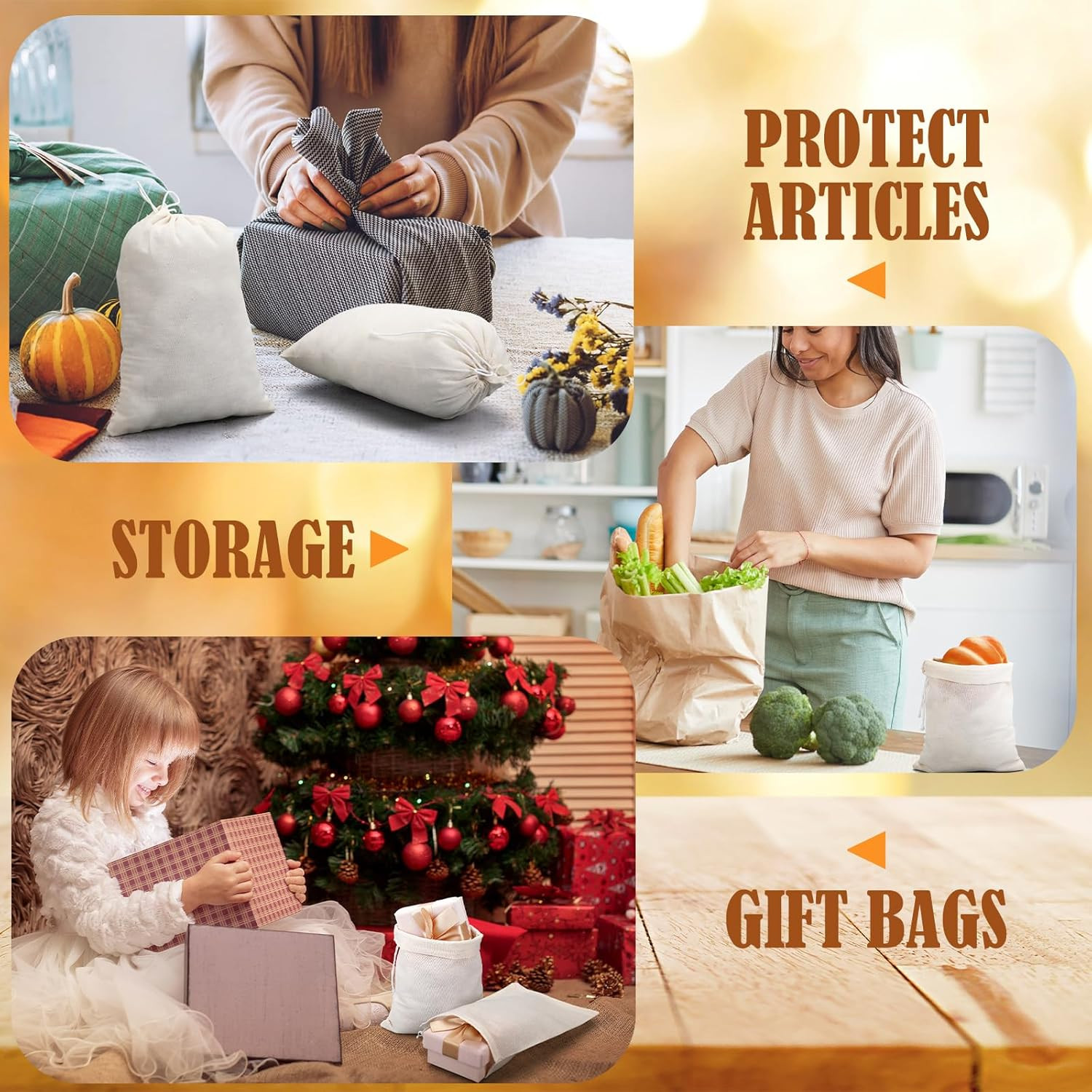 800 Reusable Cotton Muslin Bags with Drawstring for Gifts & Favors
