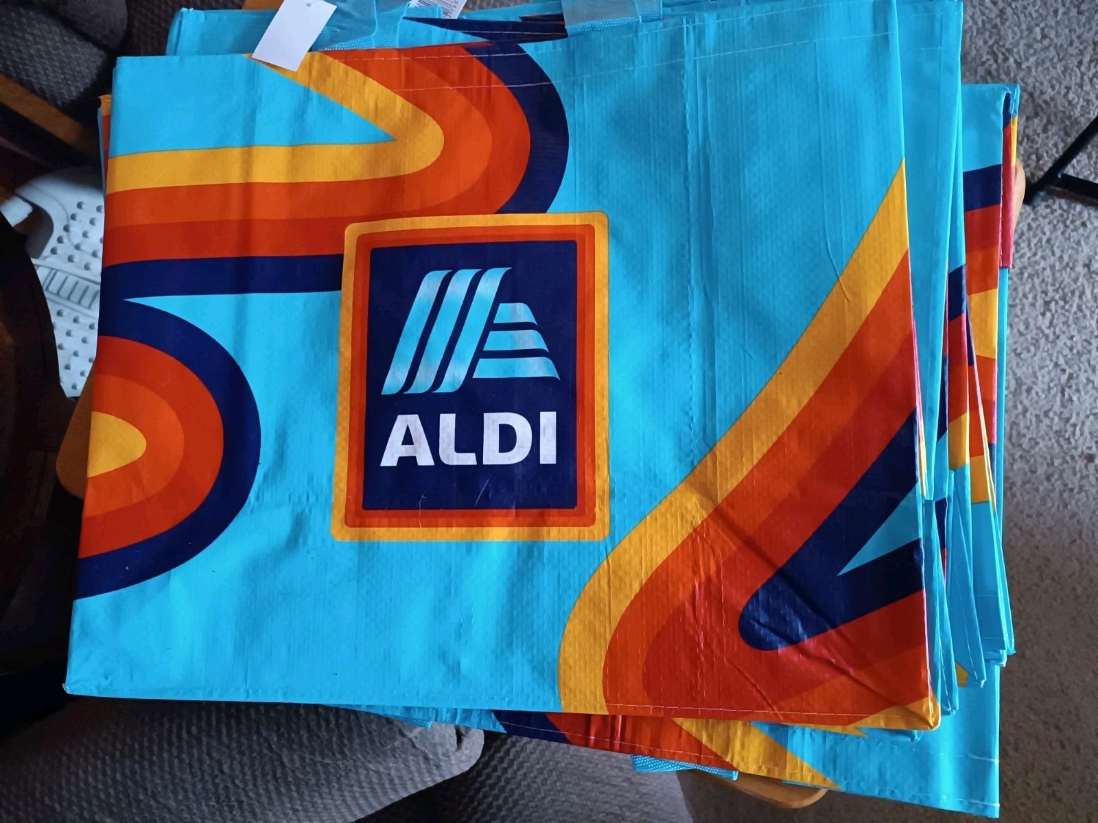 NEW ALDI Reusable Tote Shopping Bag Rainbow Multi Color Classic Carry w/ Tag