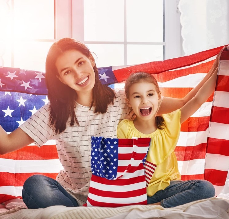 3Pcs Patriotic Canvas Tote Bags Red Blue Star American Flag Grocery Shopping Bag