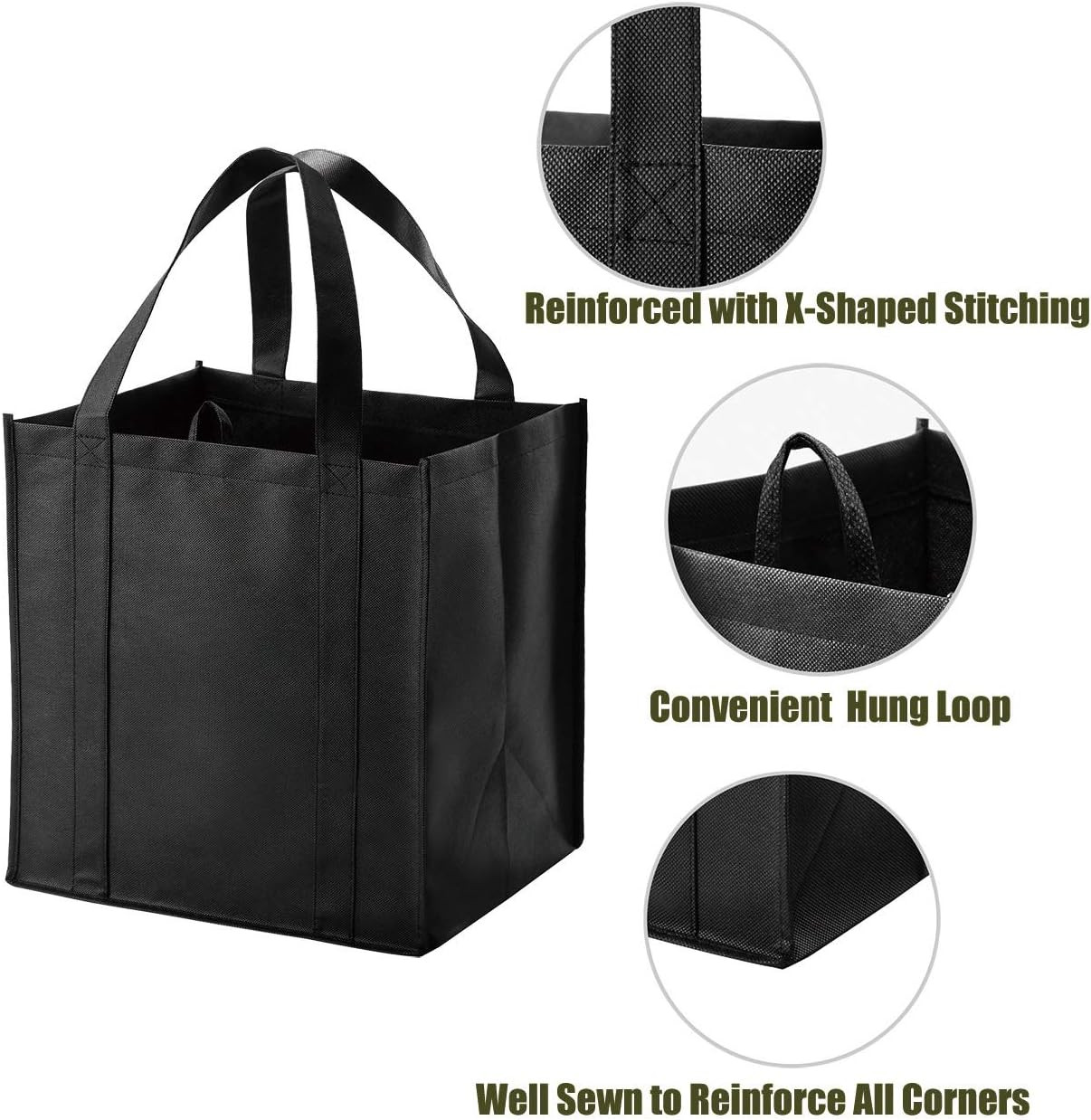 10 Pack Reusable Reinforced Handle Grocery Bags – Heavy Duty Large Shopping Tote