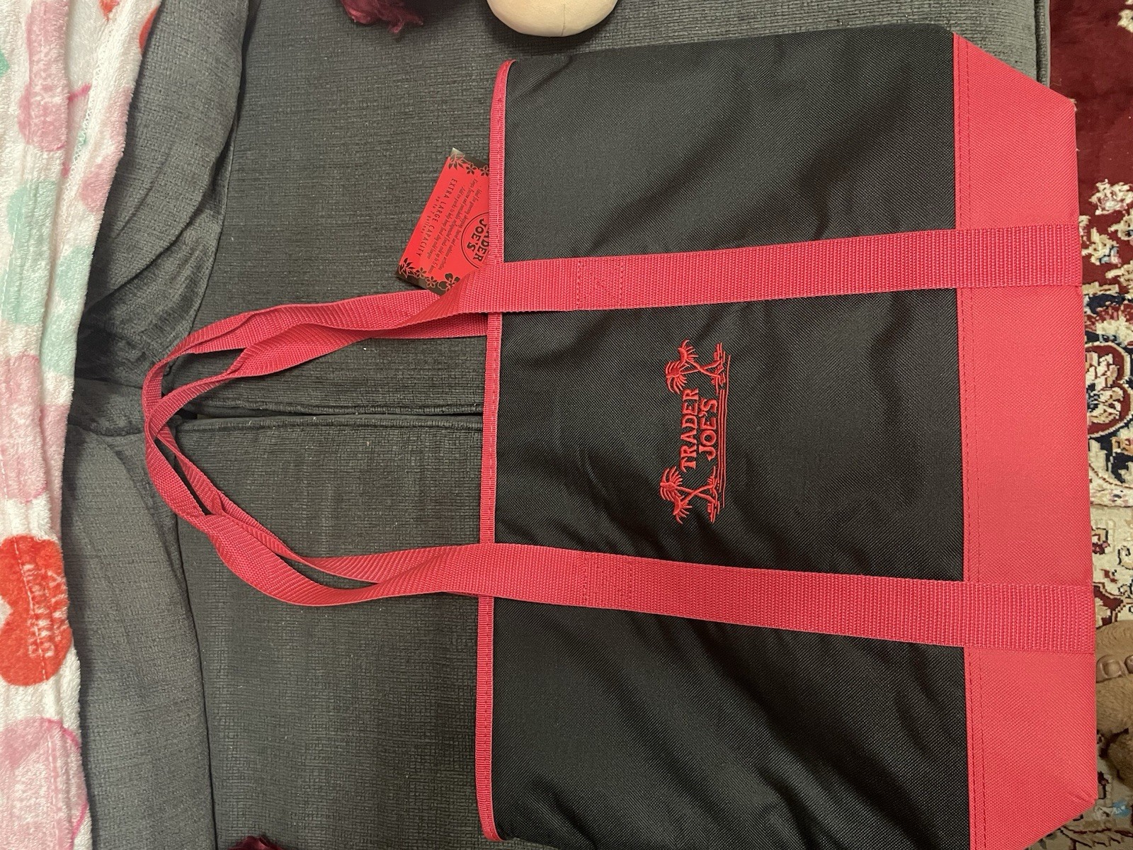 Trader Joe’s Black Red High Density Polyester Reusable Shopping Bag Solid Plain