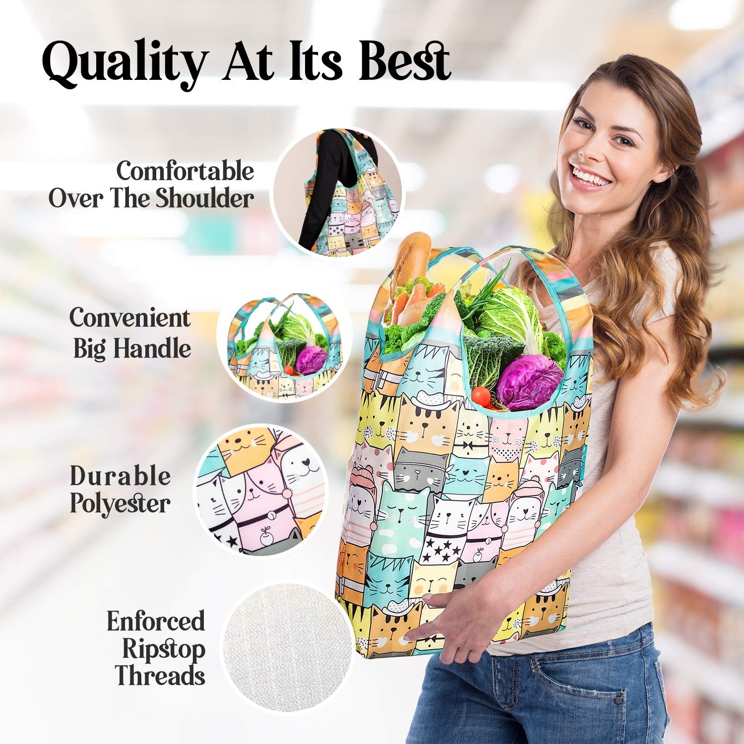 O-WITZ Reusable Grocery Bags | Vibrant Tote Bag For Groceries, Gym, Office Suppl