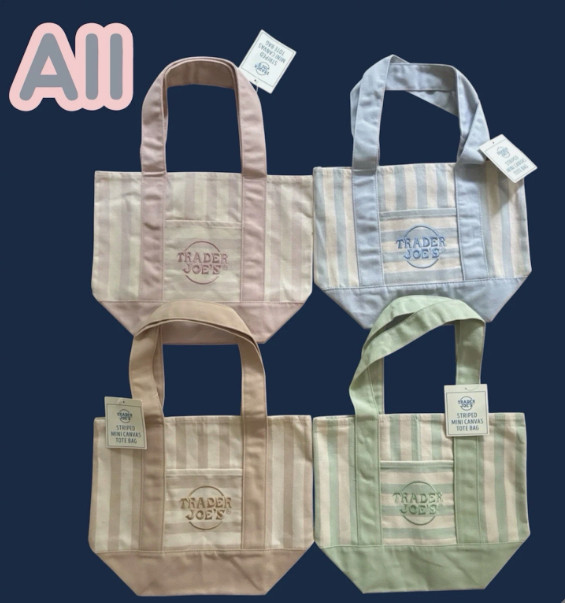 Trader Joe’s Mini Pastel Stripe Canvas Tote Bag Limited Edition 2026 Set Of 4