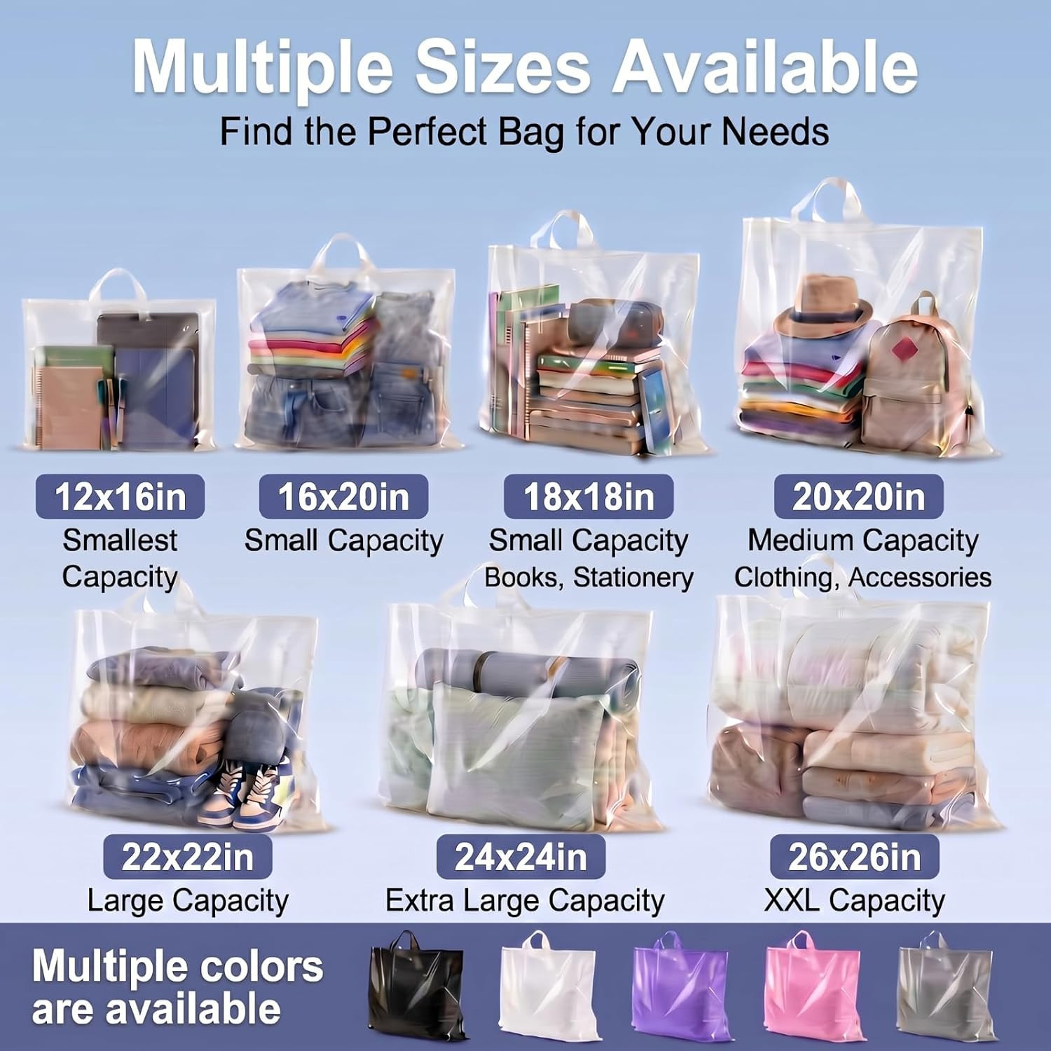 50 Pack 24″ X 24″ Large White Plastic Shopping Bags with Handles Reusable Mercha