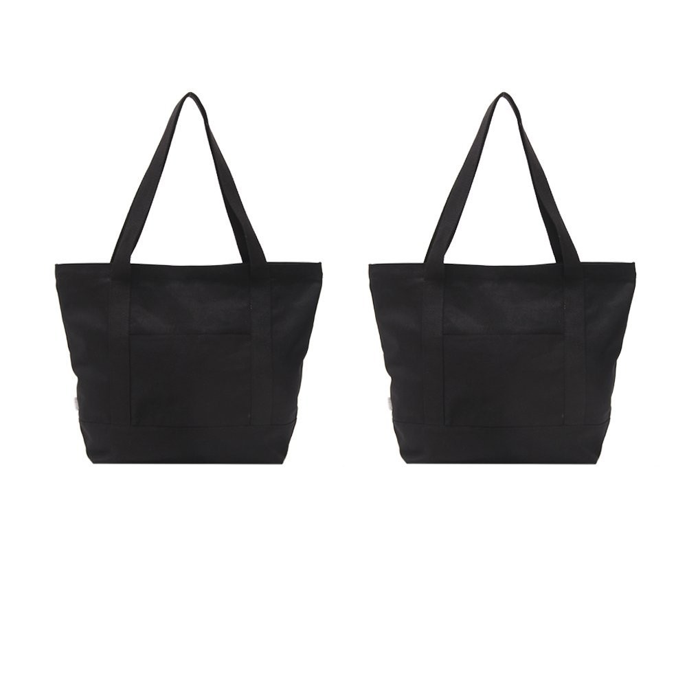Heavy Duty 100% Cotton Canvas Zipper Beach Shoulder Grocery Tote Bag With Out…