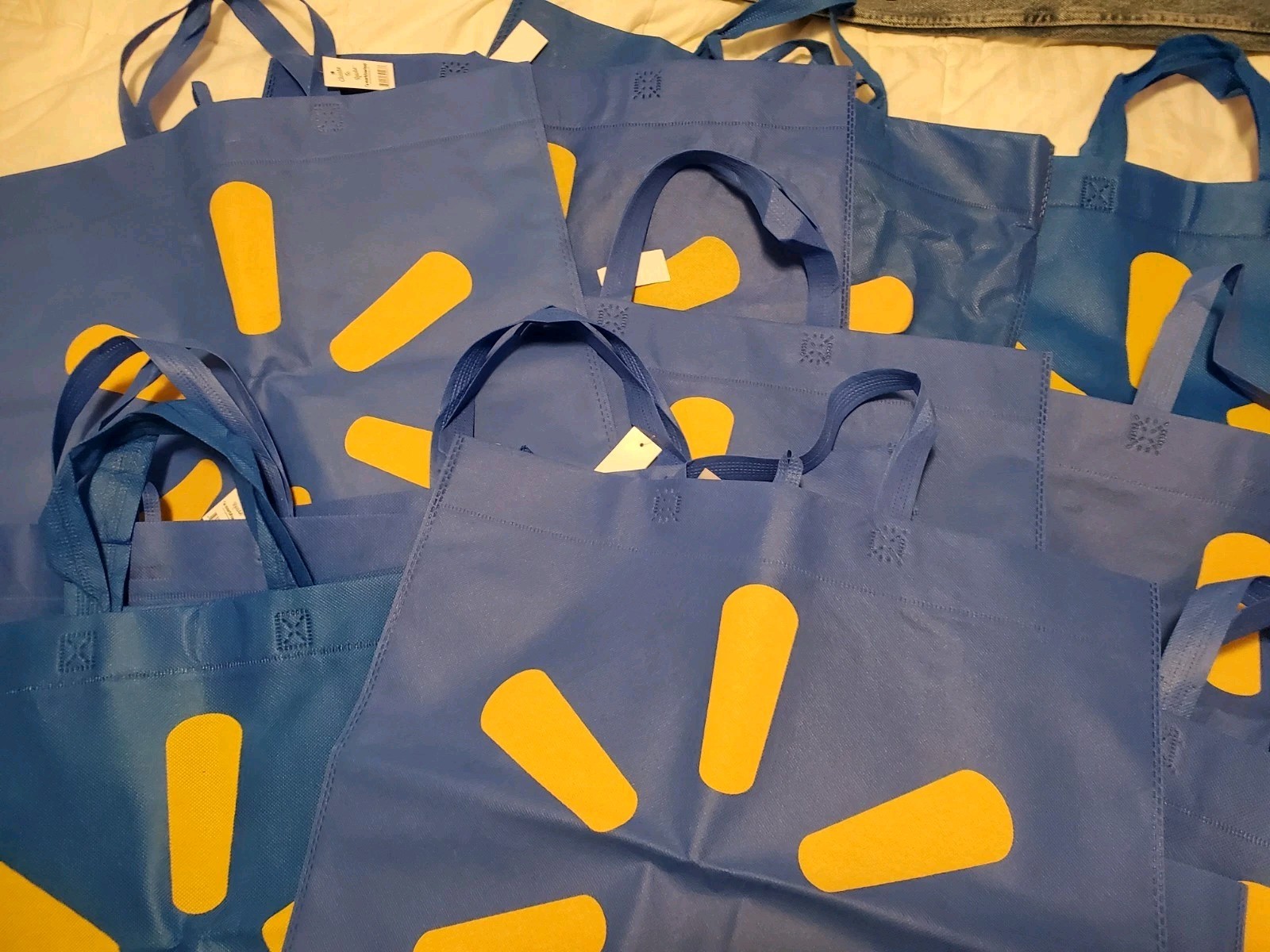 12 Lot New XLarge Walmart Reusable Shopping Bags Set Blue Crafts Tools 18″ X 17″