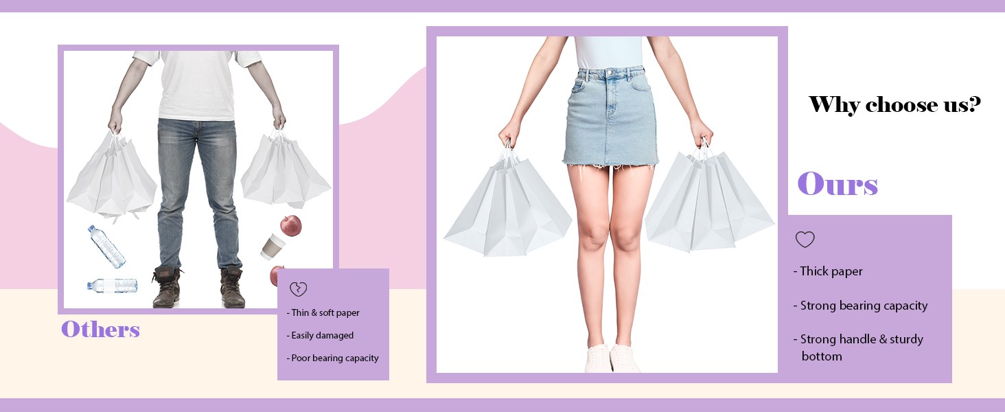 16x6x12 100Pcs White Bags with Handles,Paper Bags?White Large Paper Bag with