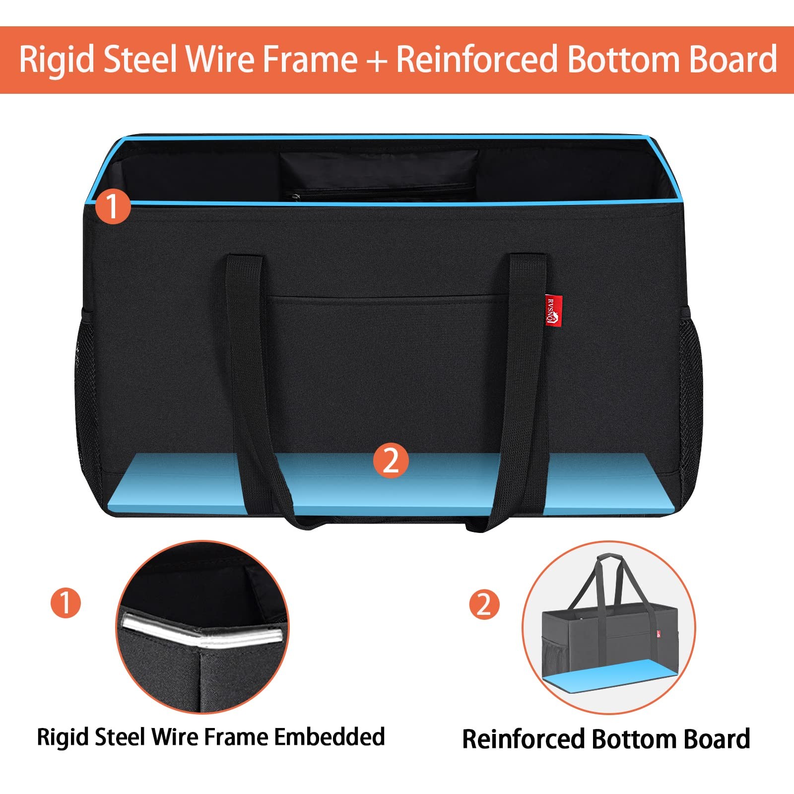 Extra Large Utility Tote Bag, Foldable Reusable Grocery Bags with Metal Wire …