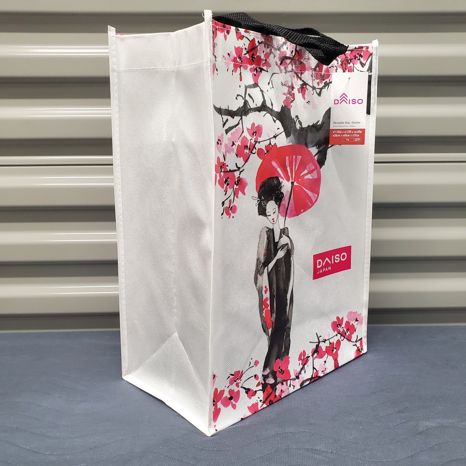 Sakura Geisha Reusable Grocery Shopping Tote Bag Black Handle Straps Daiso Japan