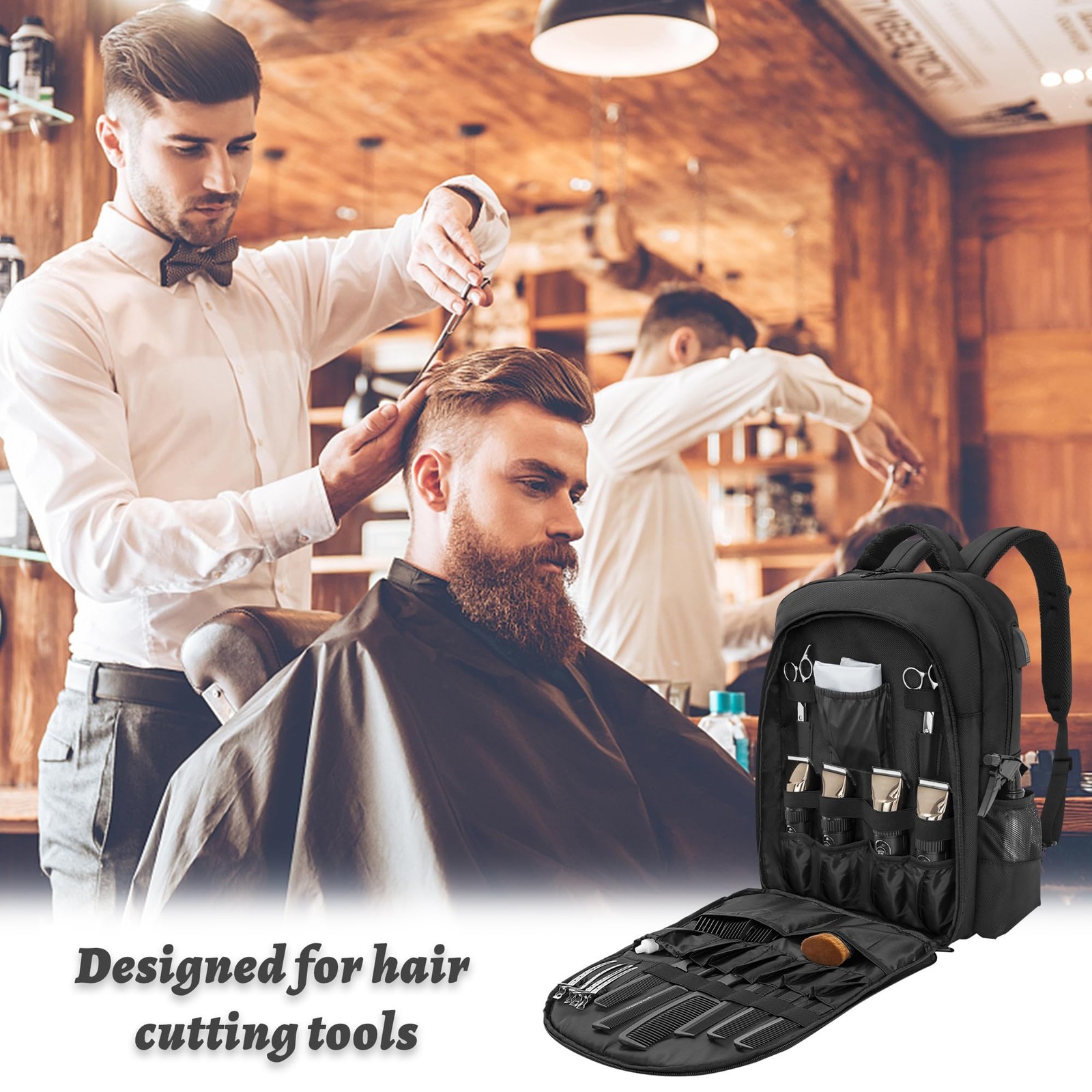 OUUTMEE Barber Supplies Bag, Portable Backpack Bag 12.1″x4.6″x17.2″, Black