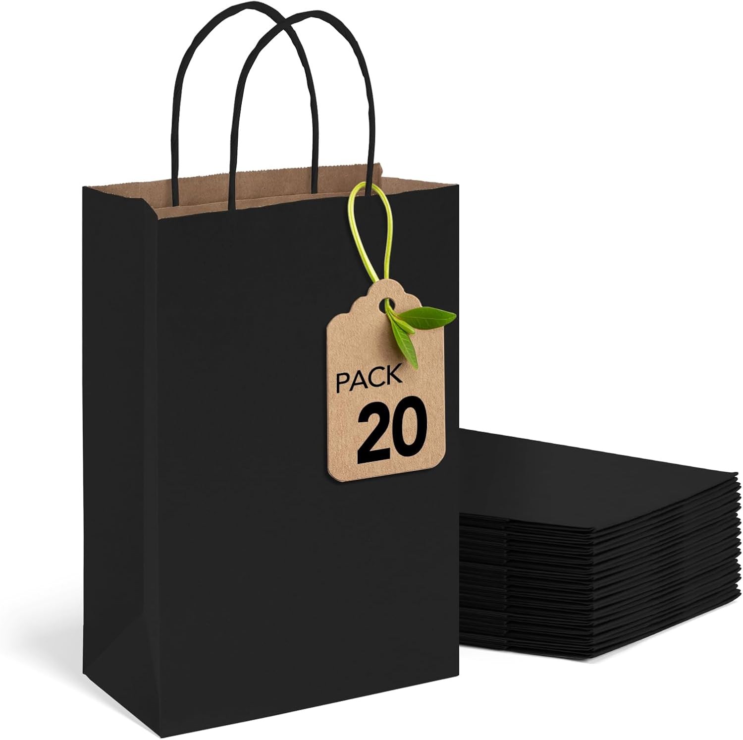 Black Paper Bags 5.25×3.75×8 Inch 20pcs Small Paper Kraft with Handles