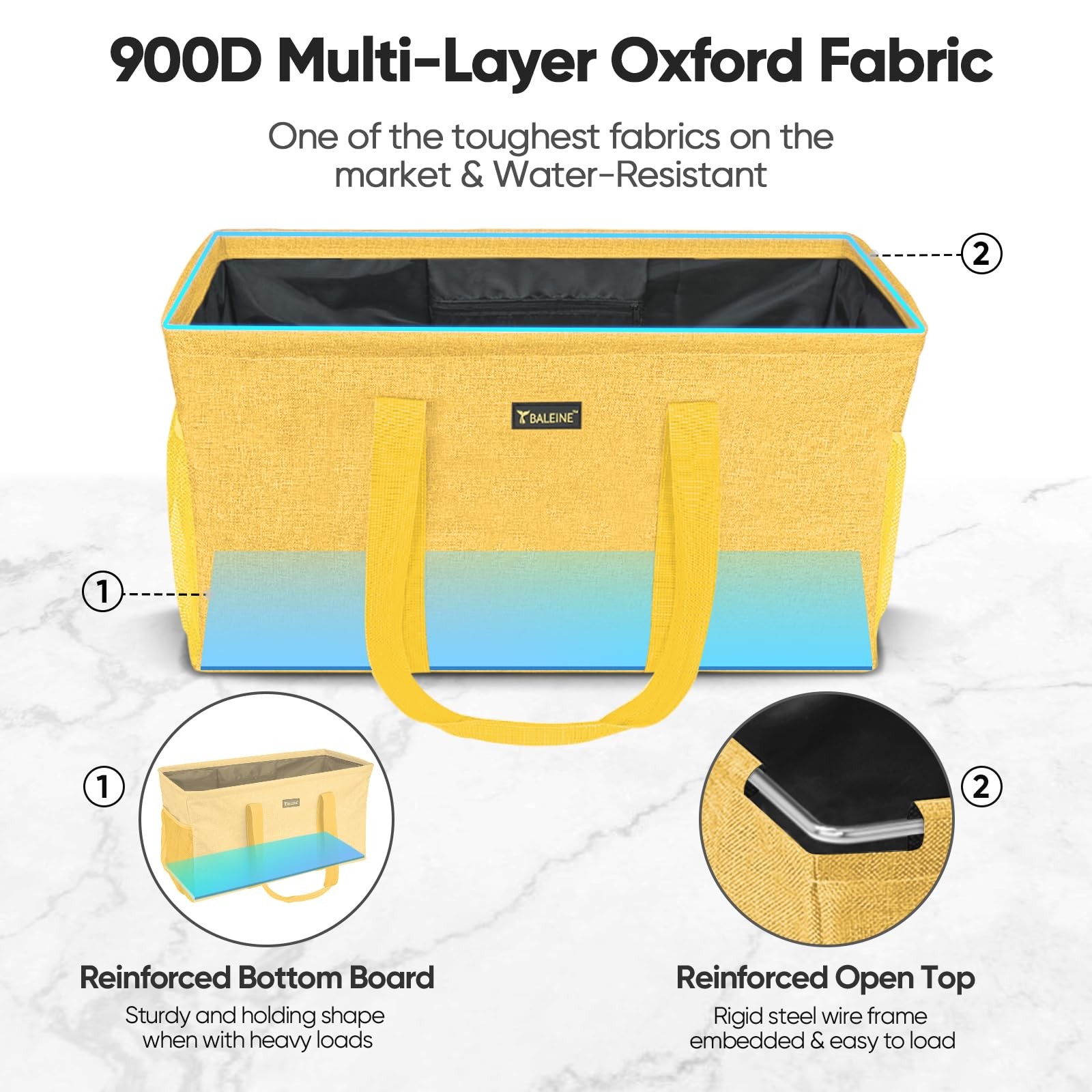 Yellow Extra Large Utility Tote Bag Reinforced Wire Frame 22x12x10 Inch Set