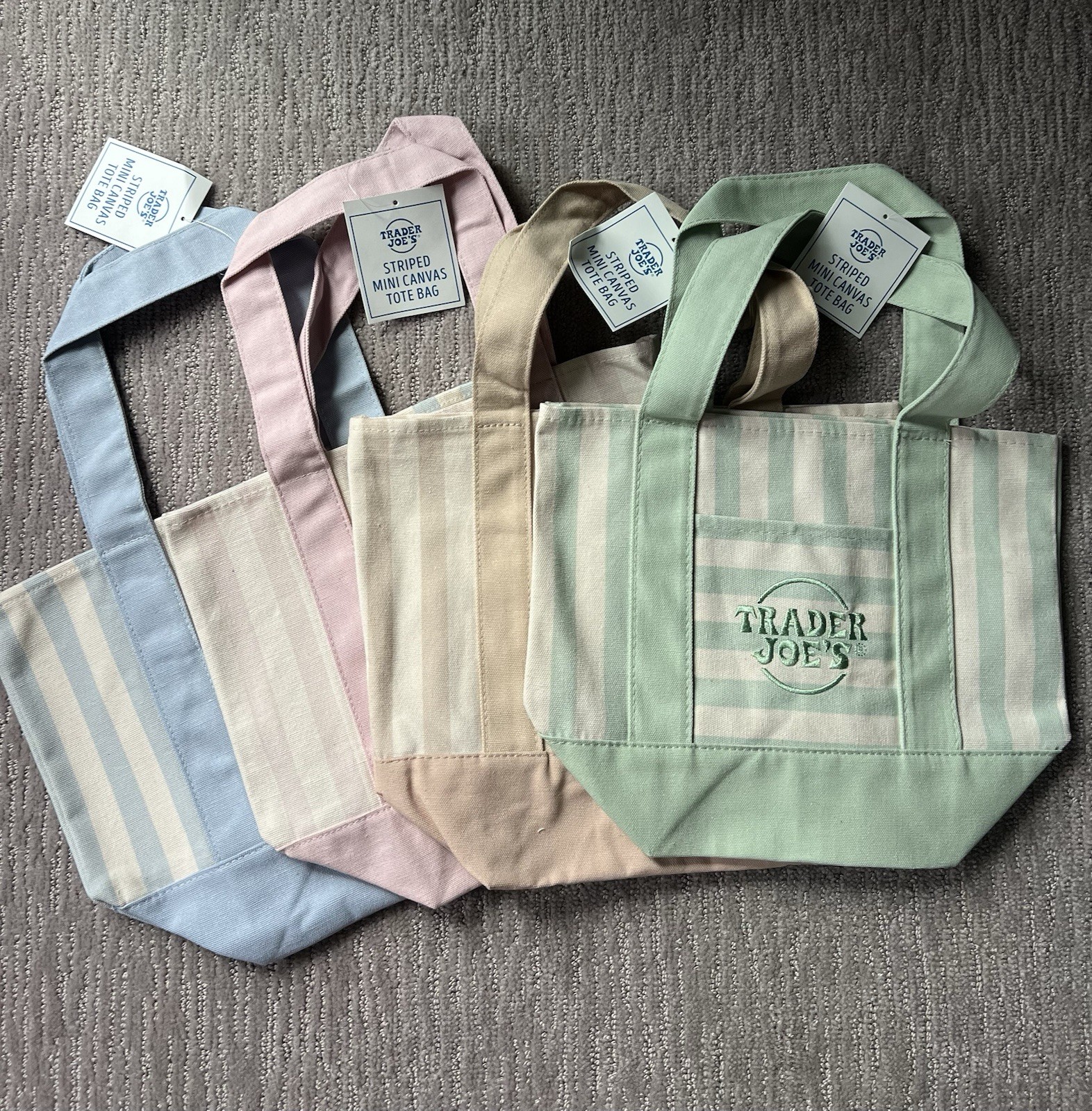 Trader Joe’s Striped Mini Canvas Reusable Tote Bag Multicolor 1 set/ 4 colors