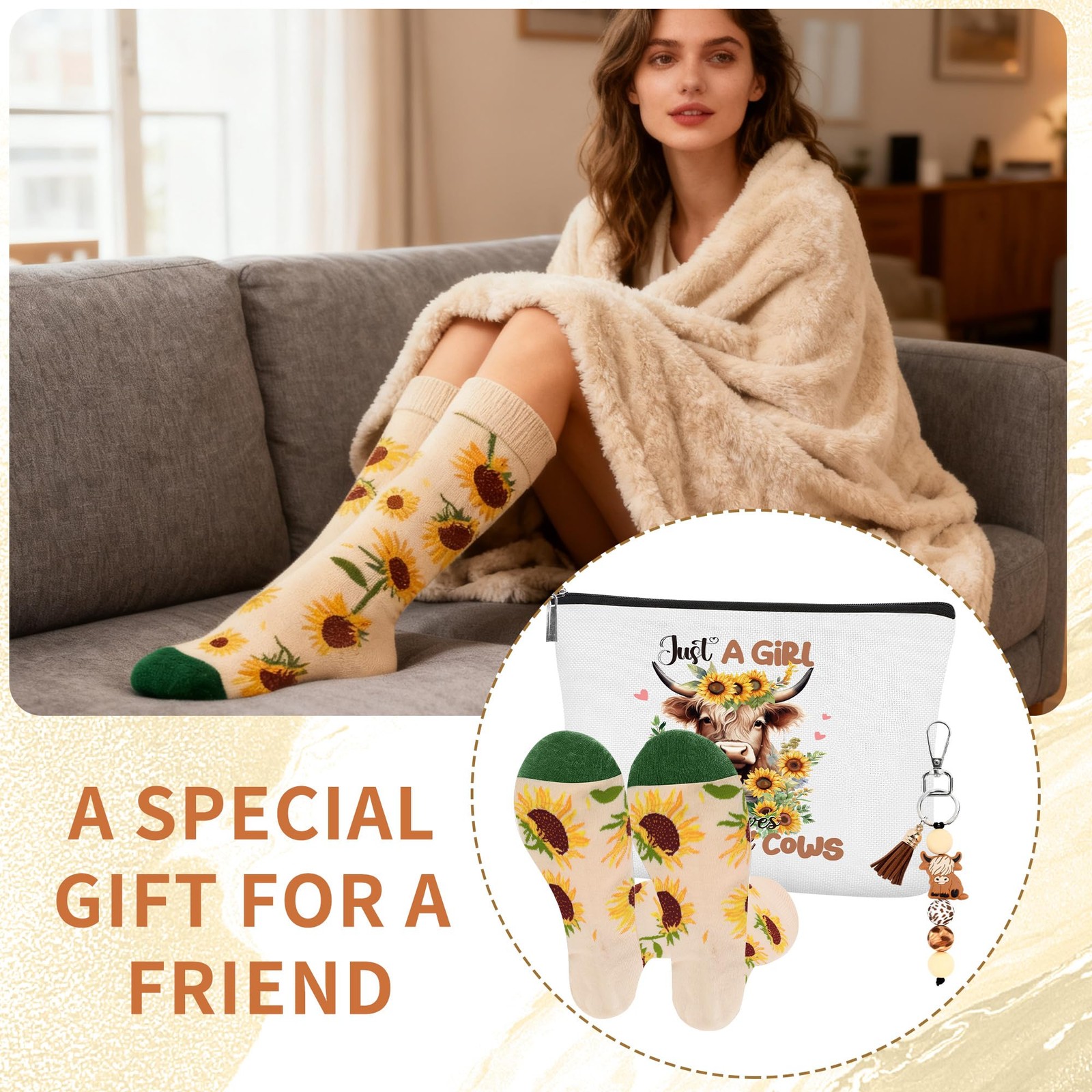 CRASHOT Highland Cow Gifts for Women, Including Funny Makeup Multicolor