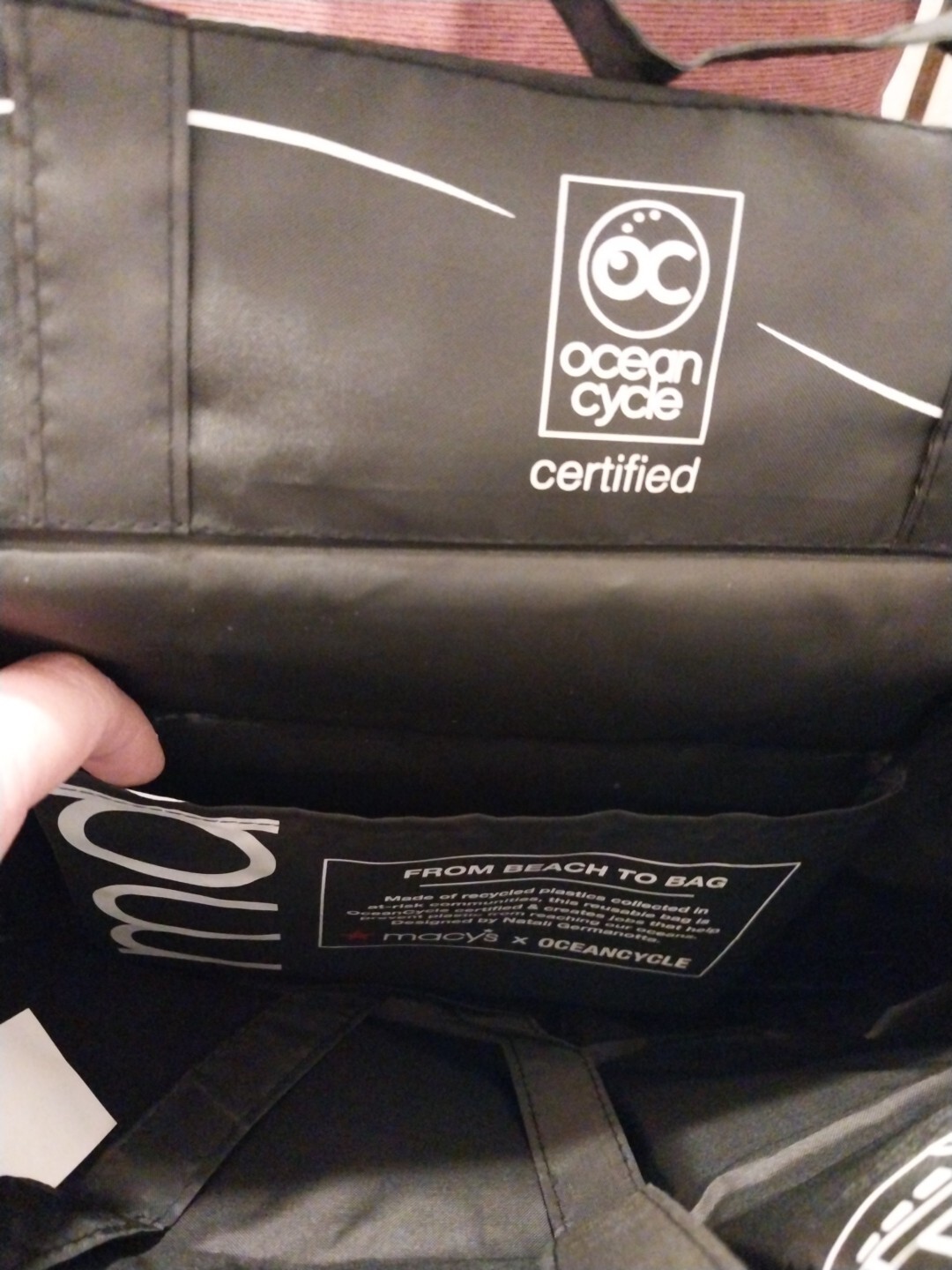 MACY’S Reusable Shopping Tote Bag “From Beach to Bag” Oceancycle, Black
