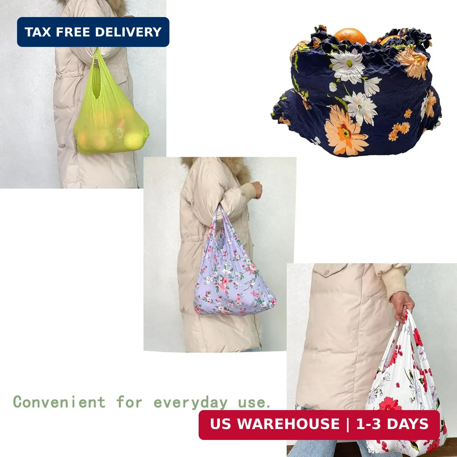 Reusable Scalable Tote Grocery Bags,Eco-Friendly Foldable Shopping Bags with Sto