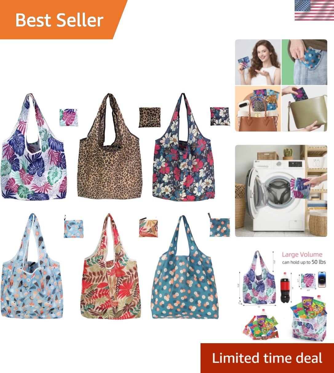 6 Pack Reusable Grocery Bags Heavy Duty with Handles, Reusable Shopping Bags …