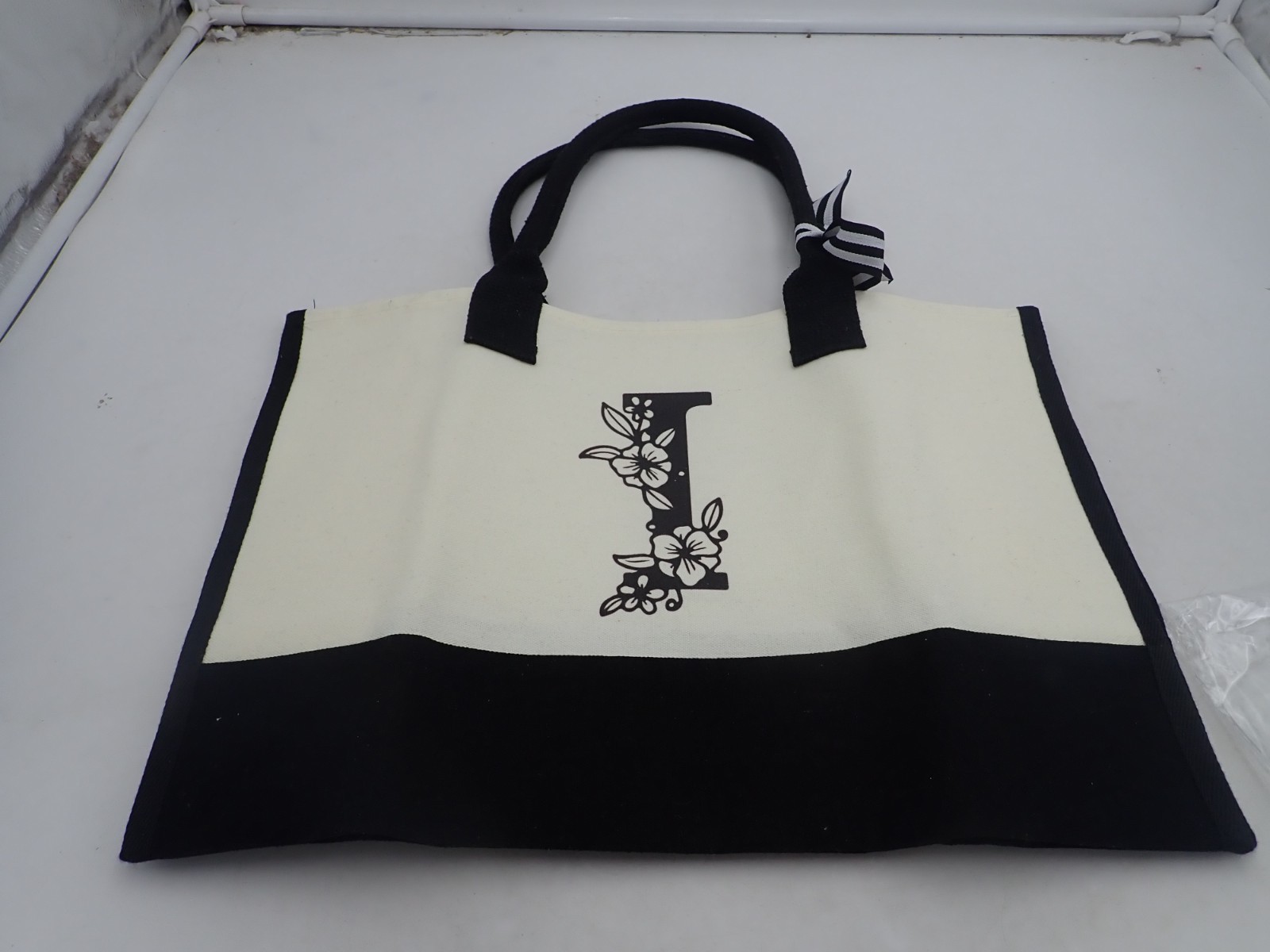 Personalized Initial “I” Canvas Tote Bag Reusable Grocery Bags Shopping Bags
