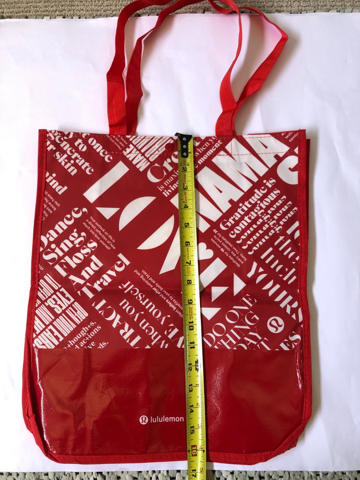 Lululemon Reusable Tote Shopping Bag Large RED Yoga Snap Closure New