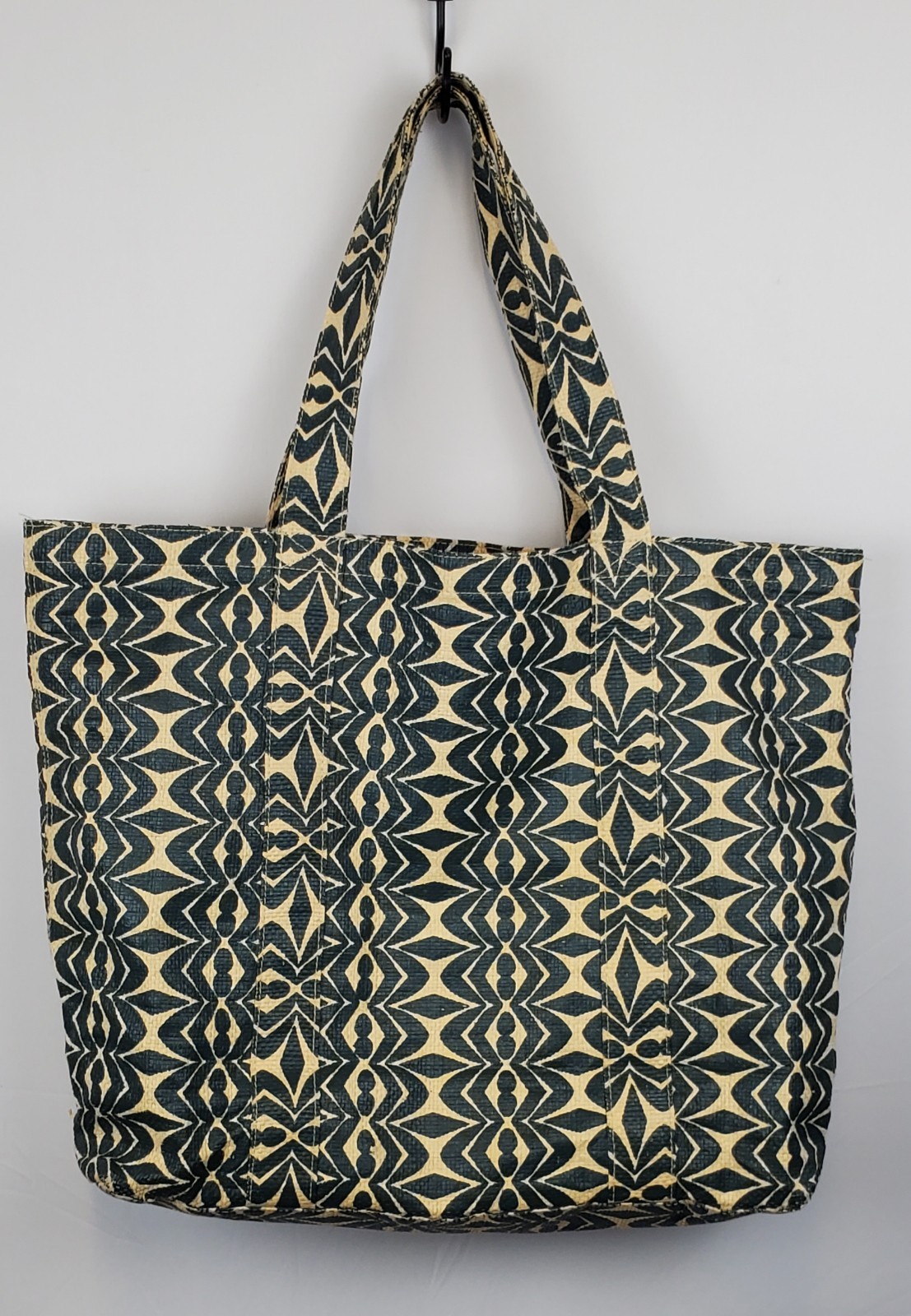 Old Navy Reusable Tote Bag Shopping Drk Blue Beige Geometric