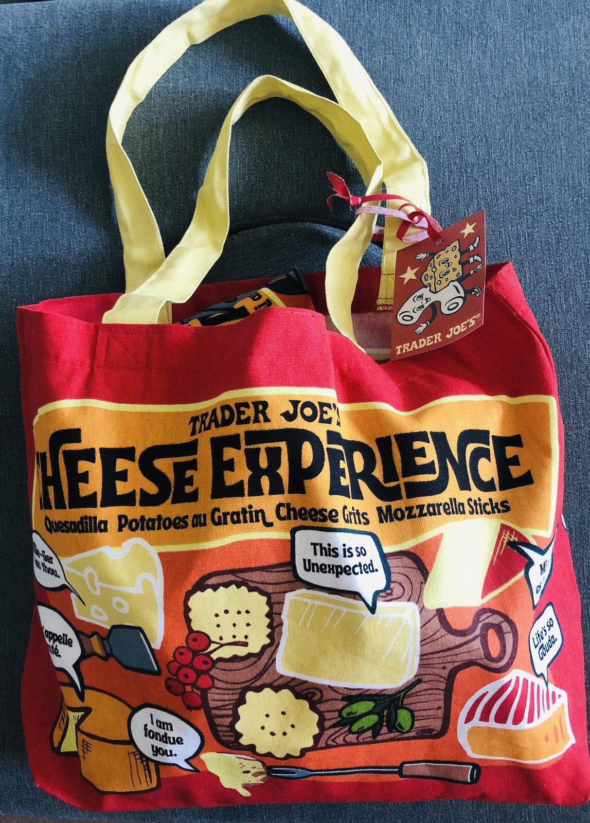 Trader Joe’s Tote Grocery Bag 100% Cotton Heavy Duty Cheese Adventure – New
