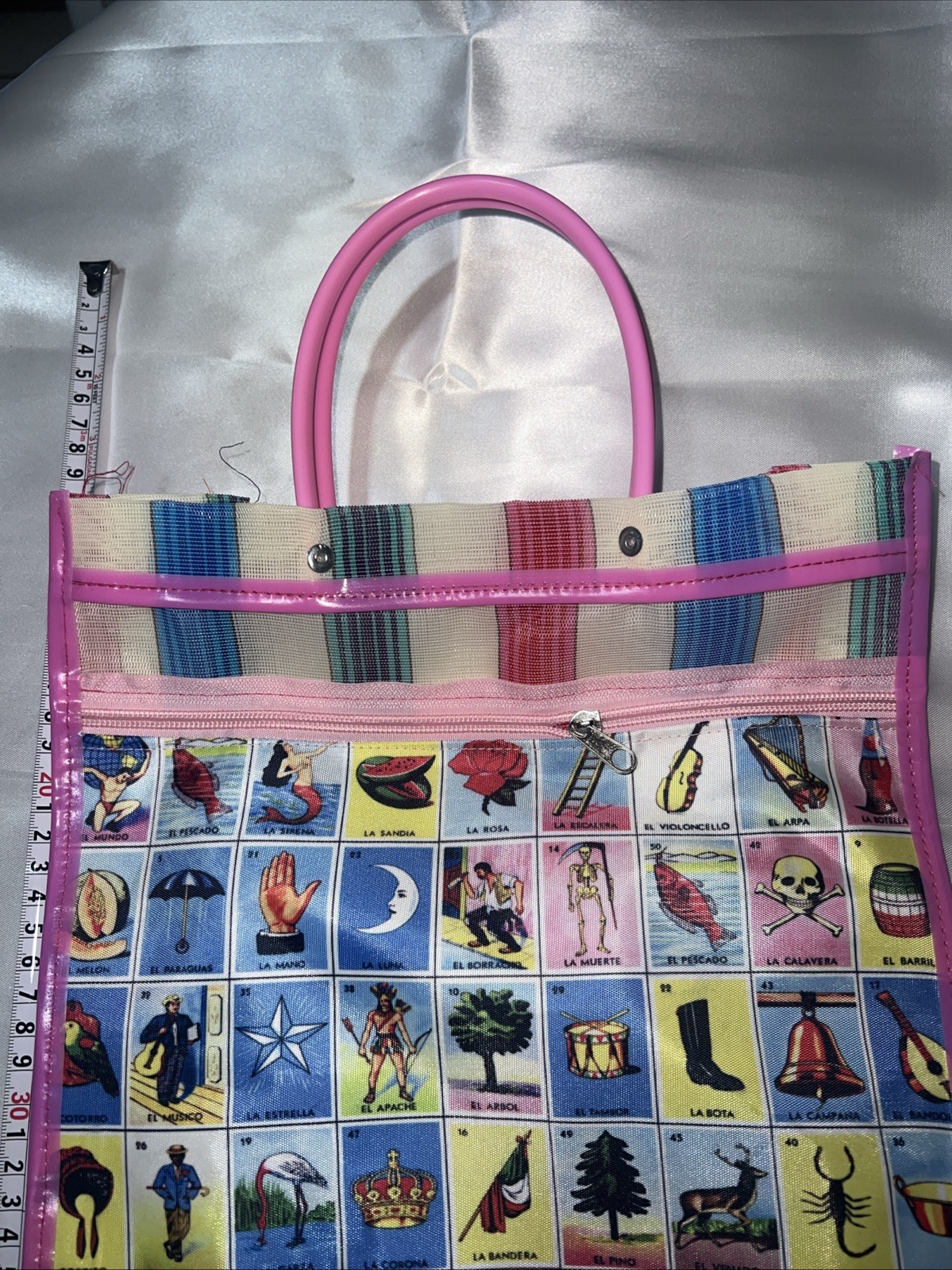Loteria Reusable Mexican Market Mesh Bag Tote Bolsa De Mercado 16” Pink NWOT