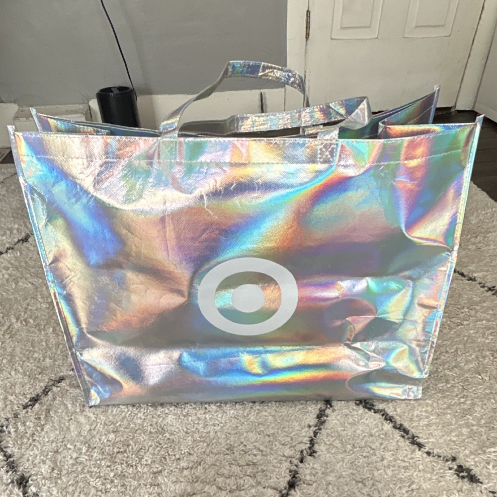 Target Silver Holographic Foldable Reusable Shopping Bag Plastic Multicolor
