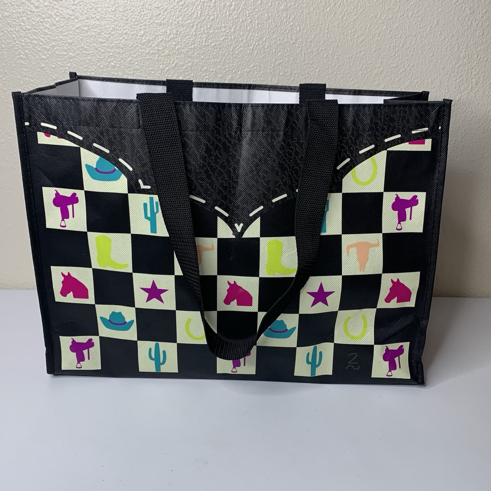 2flyco Reusable Tote Bag Yeehaw Whoa Let Them Be Basic Cactus Horse Saddle Boot