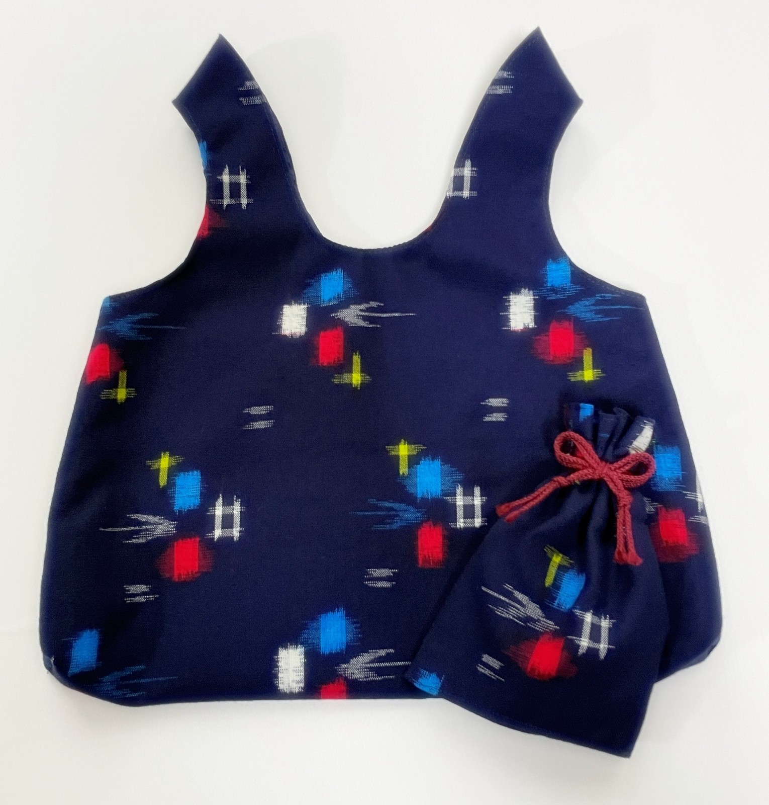 Handmade Foldable Eco Bag from Vintage Japanese Kimono with Matching Pouch
