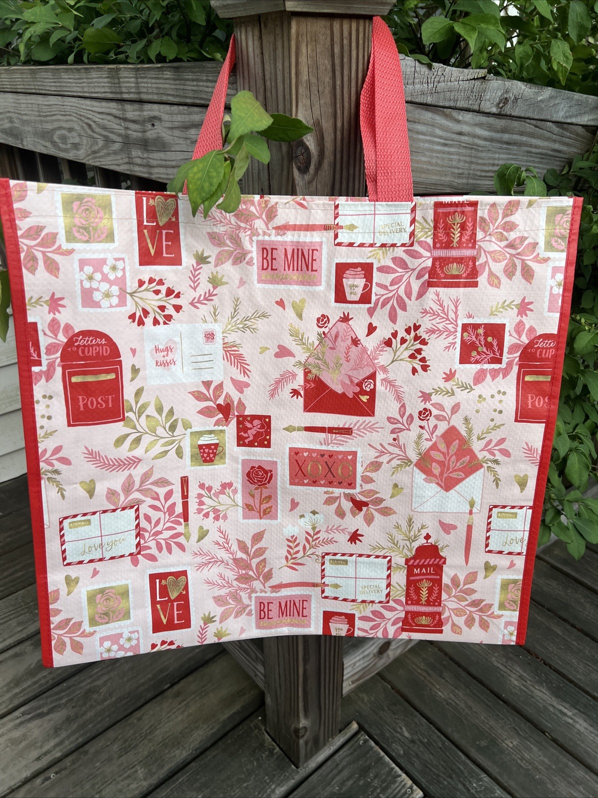 Reusable Shopping Bag Valentines Day Love Mail Hearts Homegoods Gift Pink New!