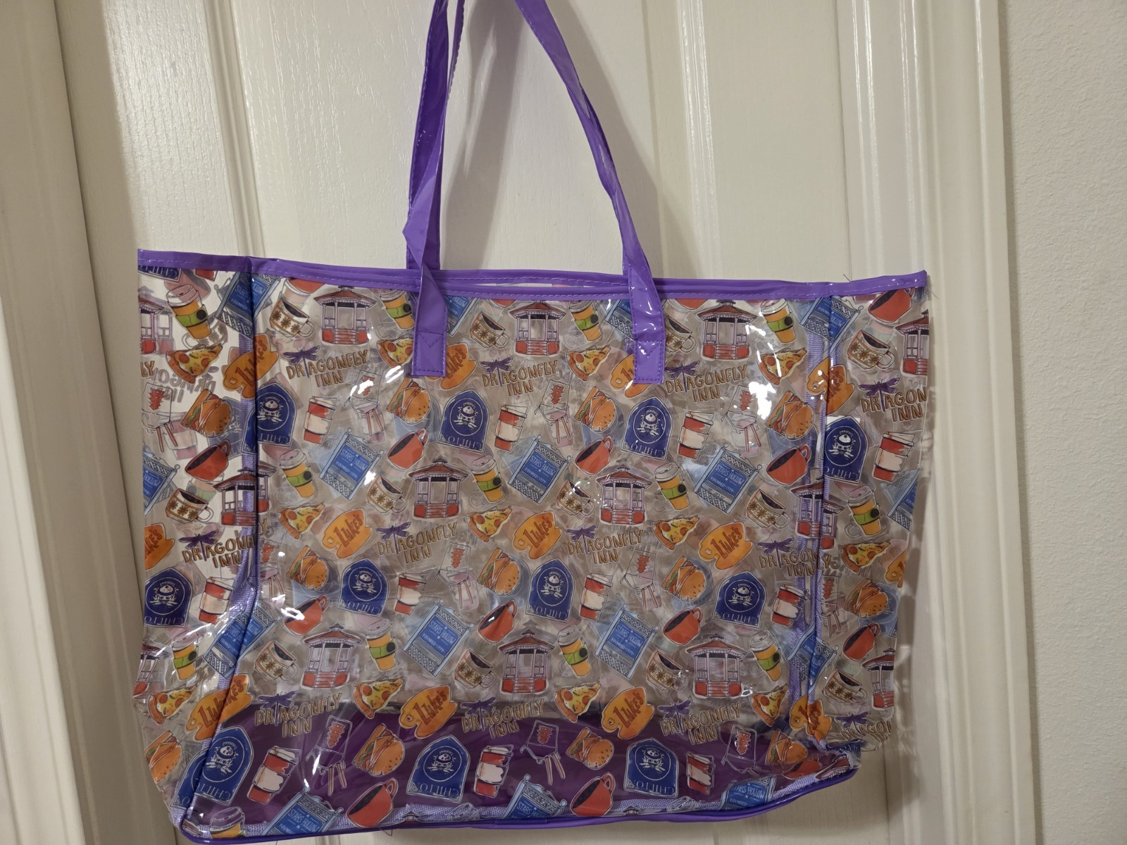 New Gilmore Girls Town & Favorite Things Purple Handle Travel Tote Bag Carry All