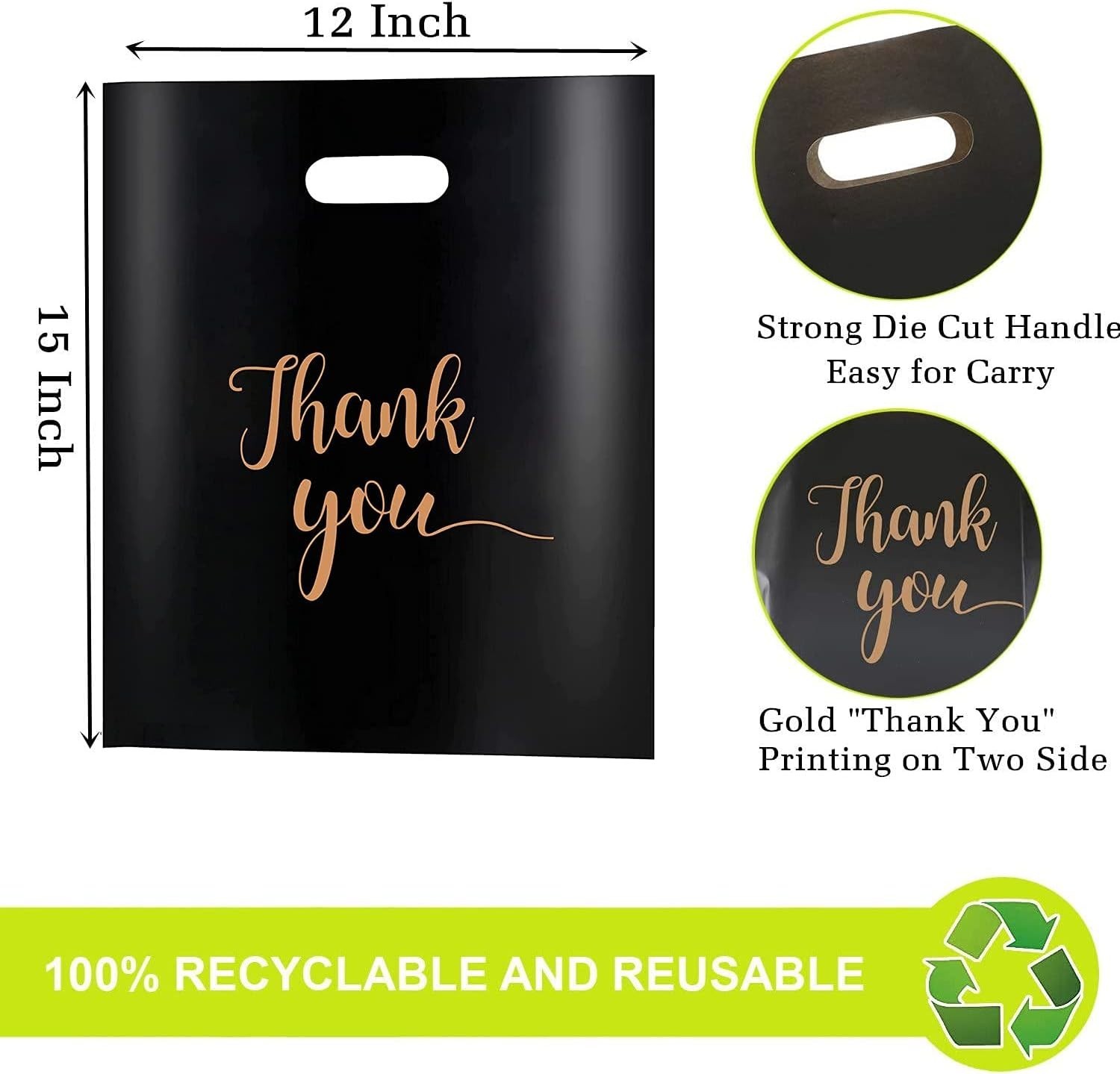 Durable 2.36 Mil Black Thank You Bags 100 Count – Ideal for Boutique Gifts