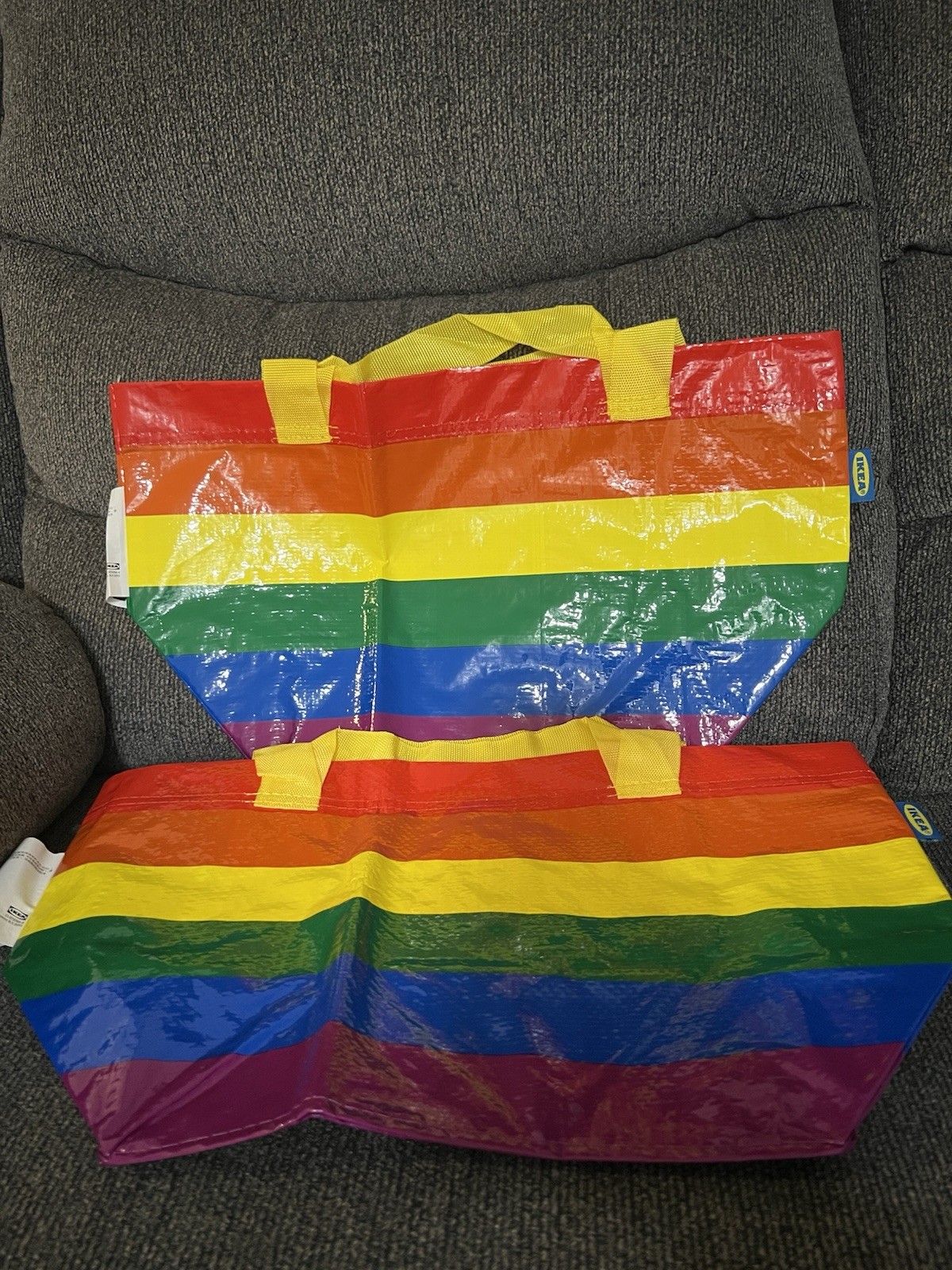 Lot Of 2 IKEA Storstomma Reusable 3 Gallon Tote Shopping Bag 27×27 cm Rainbow