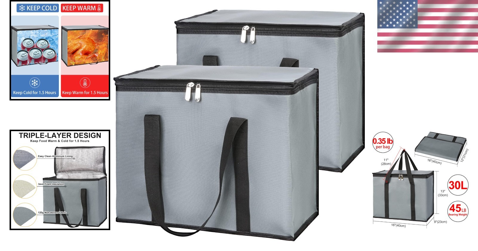 Collapsible Insulated Cooler Bag – 30L Capacity for Catering & Delivery