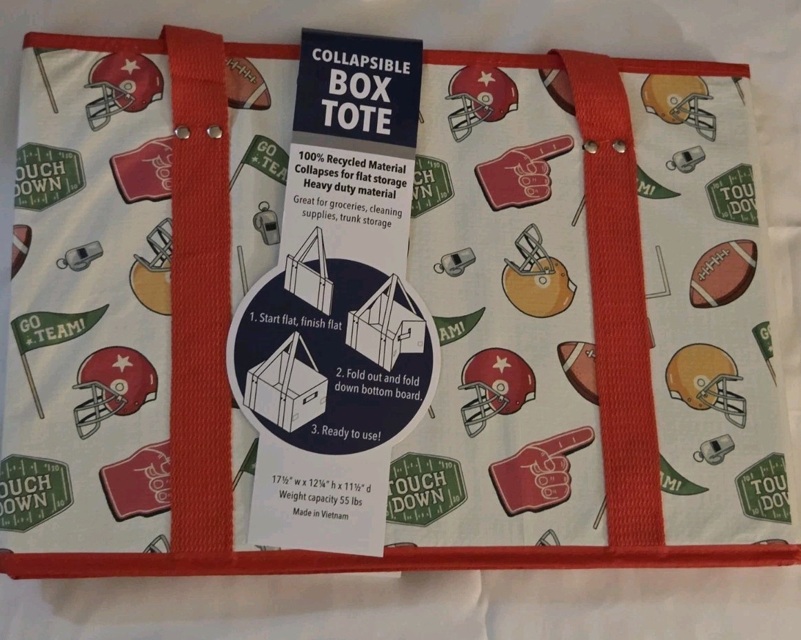 NEW Football Theme Collapsible Box Tote – Reusable Bag Tote