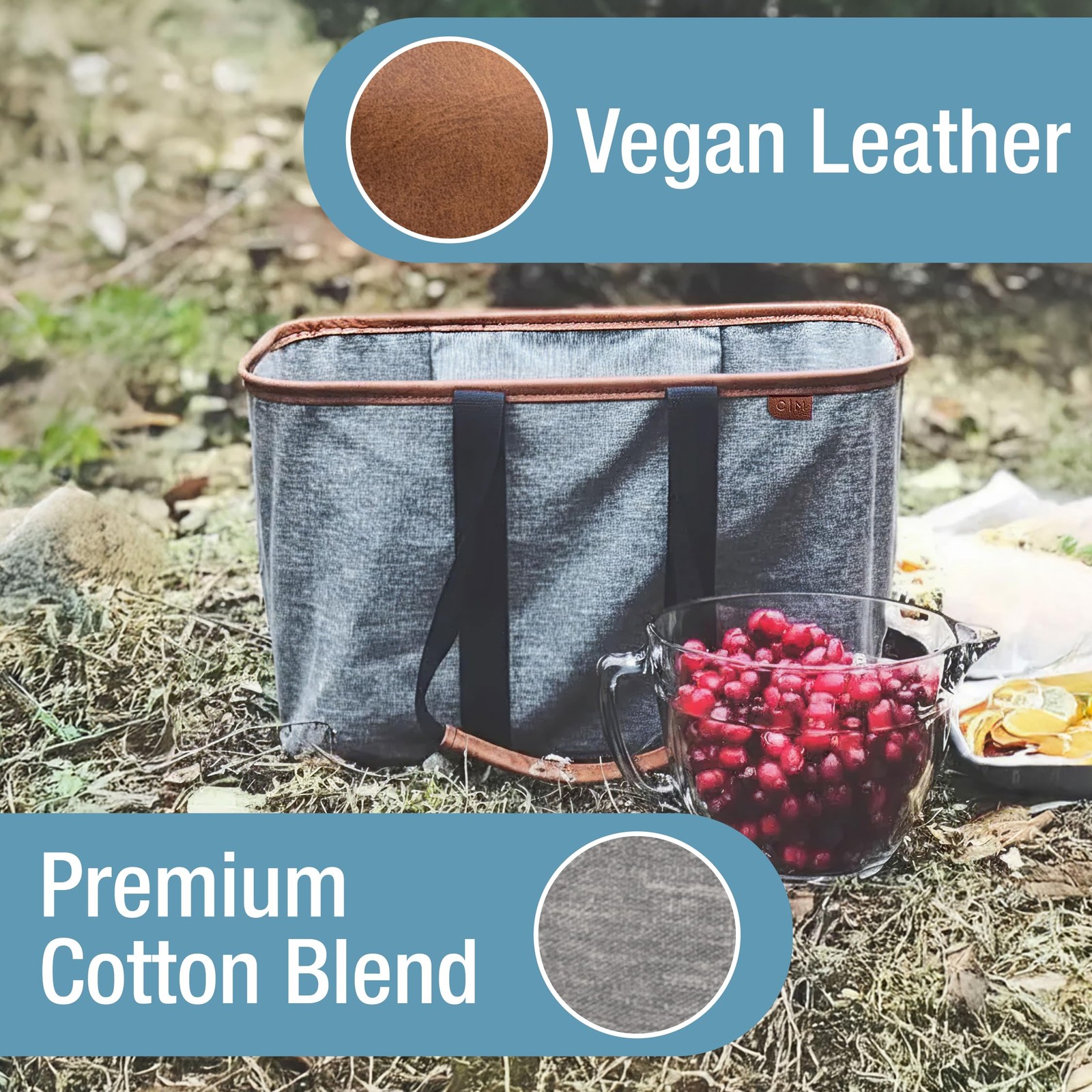 CleverMade Collapsible LUXE Tote, 30L Foldable Grocery 30L, Heather Gray