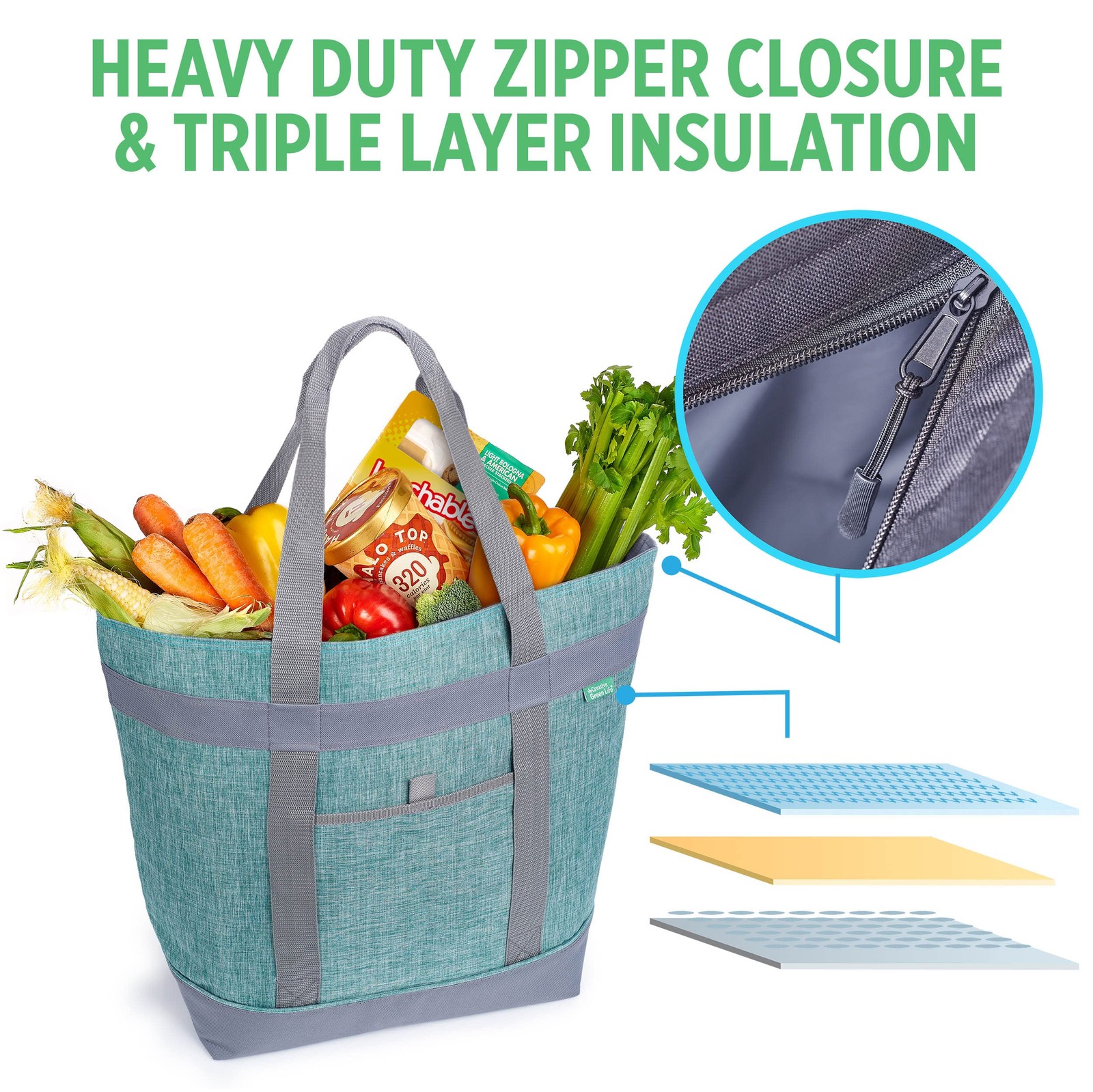 Jumbo Insulated Cooler Bag (Green) with HD Thermal Insulation – , Collapsible