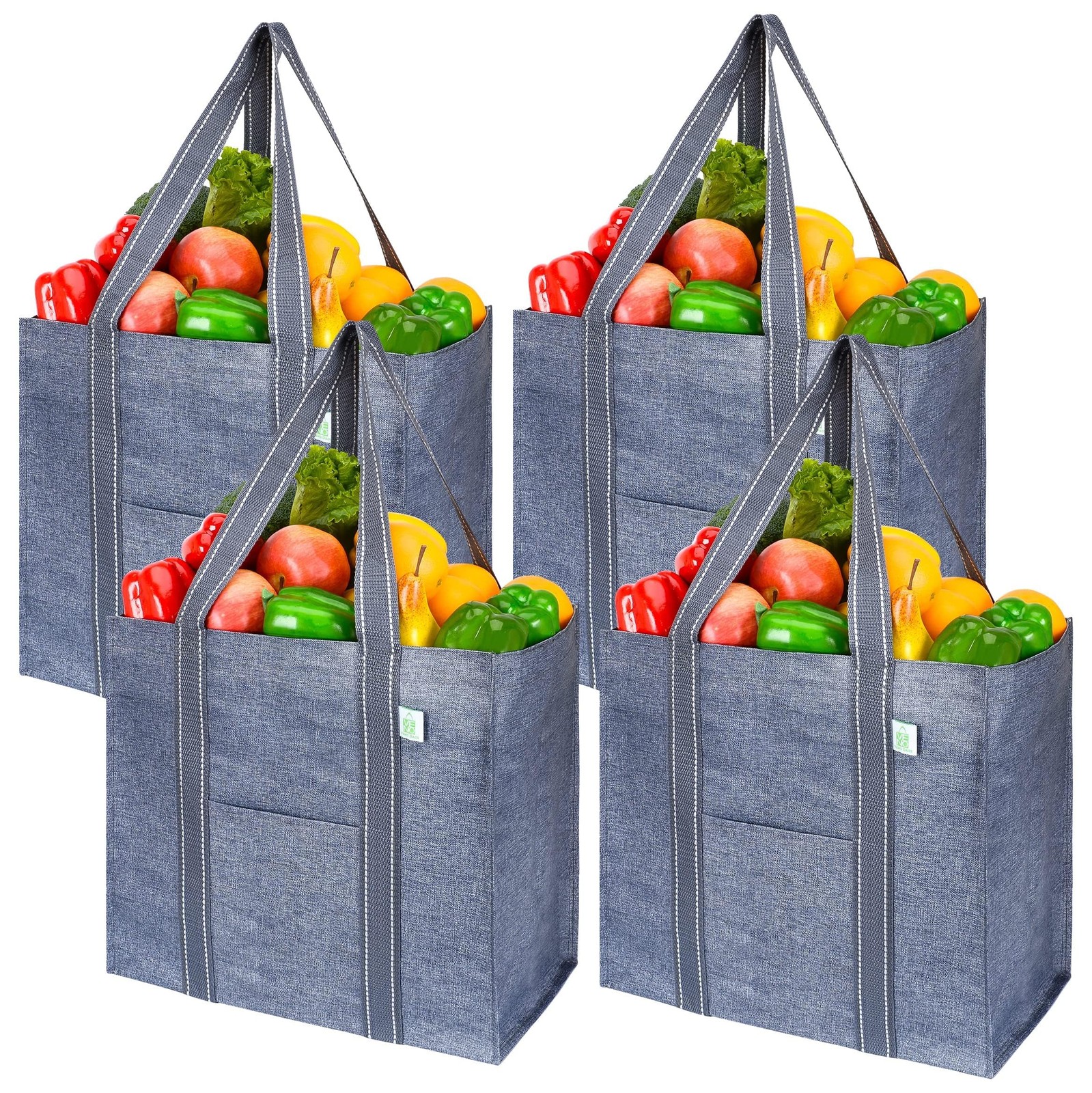 4 Pack Reusable Grocery Bags, Heavy-Duty Shopping Bags with 4 Pack, Gray