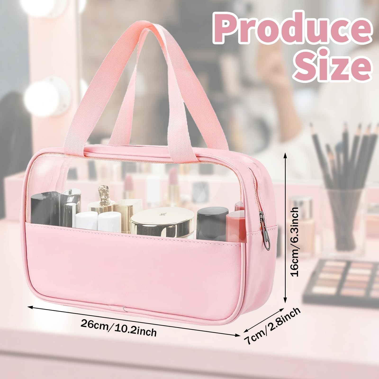 LECEHIVO 12 Pcs Translucent Make up Bag 10.2 x 6.3 x 2.8 Inches Pink