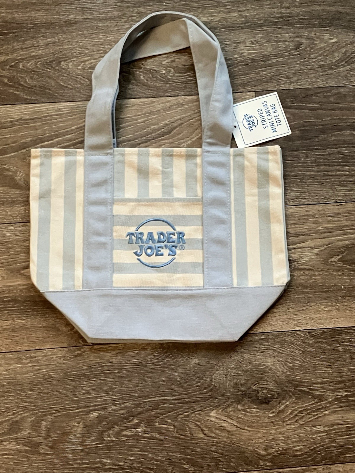 Trader Joe’s Mini Canvas Cotton Reusable Tote, Stripe Blue