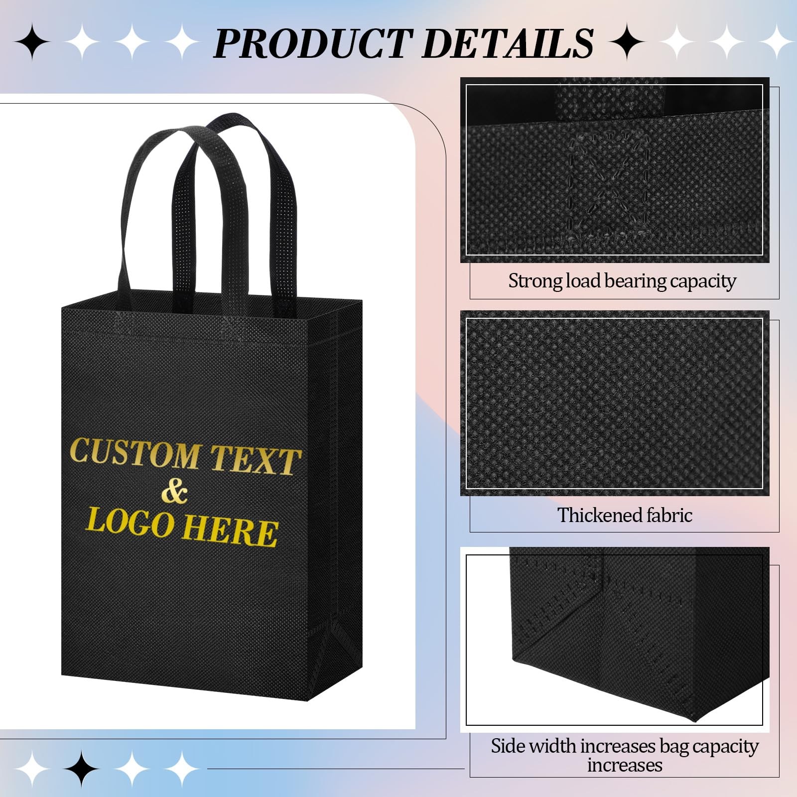 60 Pack Reusable Grocery Bags Non Woven Tote Bags 3 Sizes Shopping Bag with H…