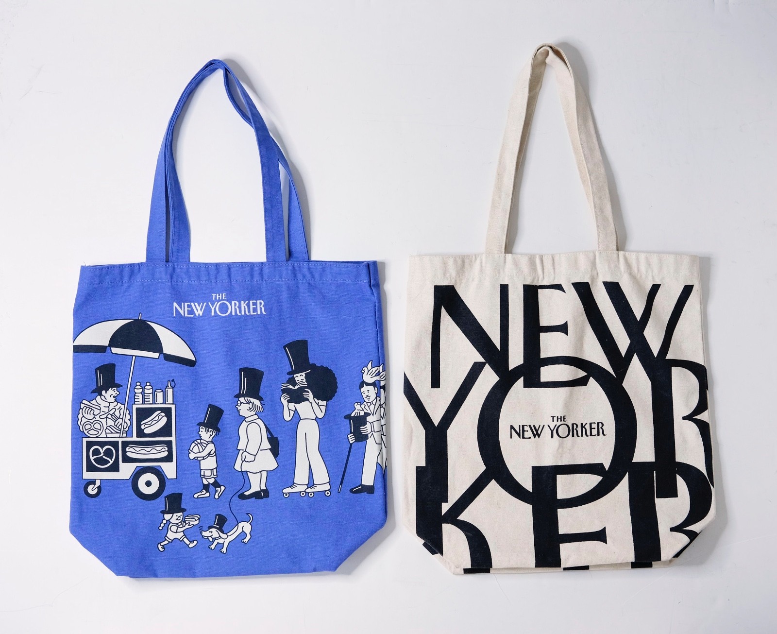 The New Yorker Tote Bag Lot of 2 Canvas Graphic Tomi Um Blue Beige