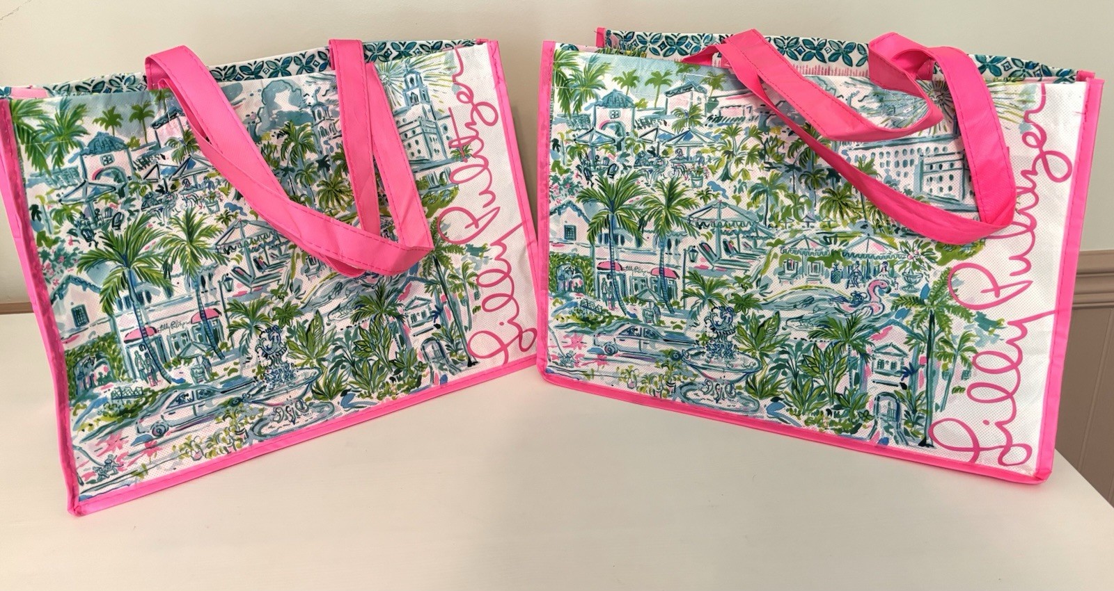 Lily Pulitzer Shopper Tote Lot Reusable Shopping Bags West Palm & Floral Garden