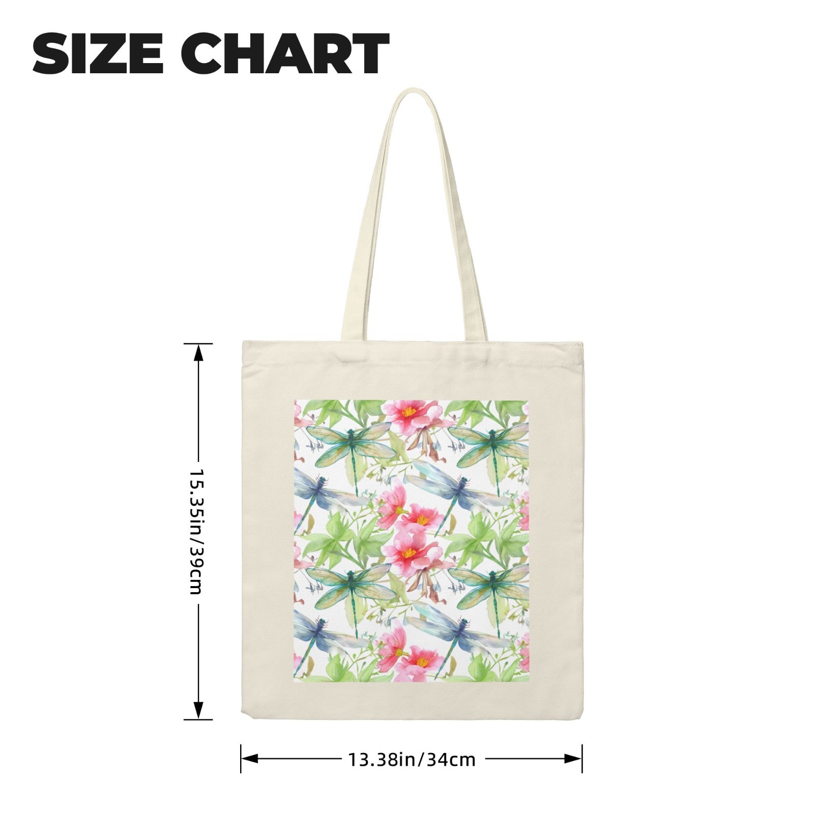 Watercolor Dragonflies Large Canvas 14×16 Inches Ivory White Shopping Bags