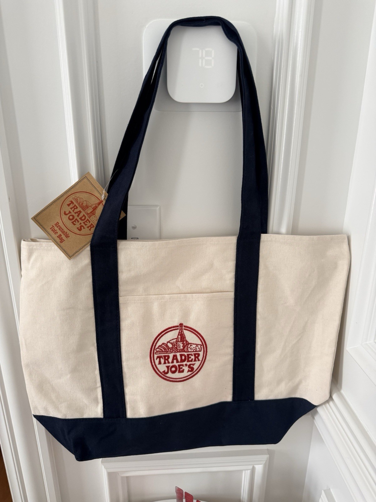 💙Trader Joe’s Canvas Tote Bag LARGE CLASSIC NAVY BLUE NWT 🚚 Ship Fast!
