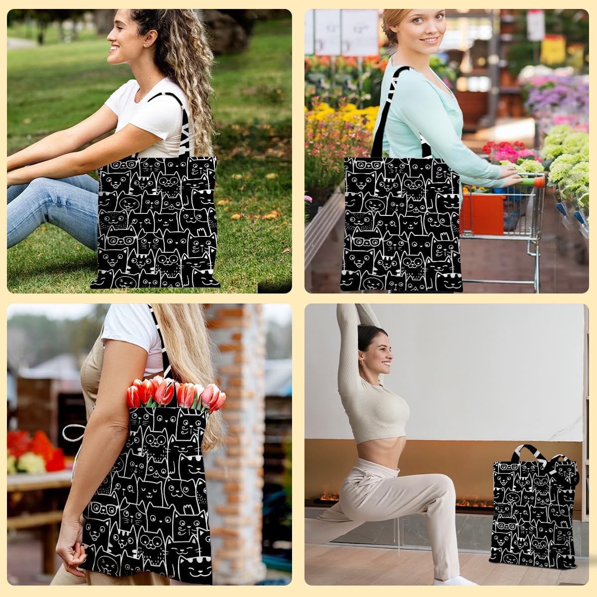 Reusable Shopping Grocery Tote Bag With Zipper Pockets Weekender Gifts