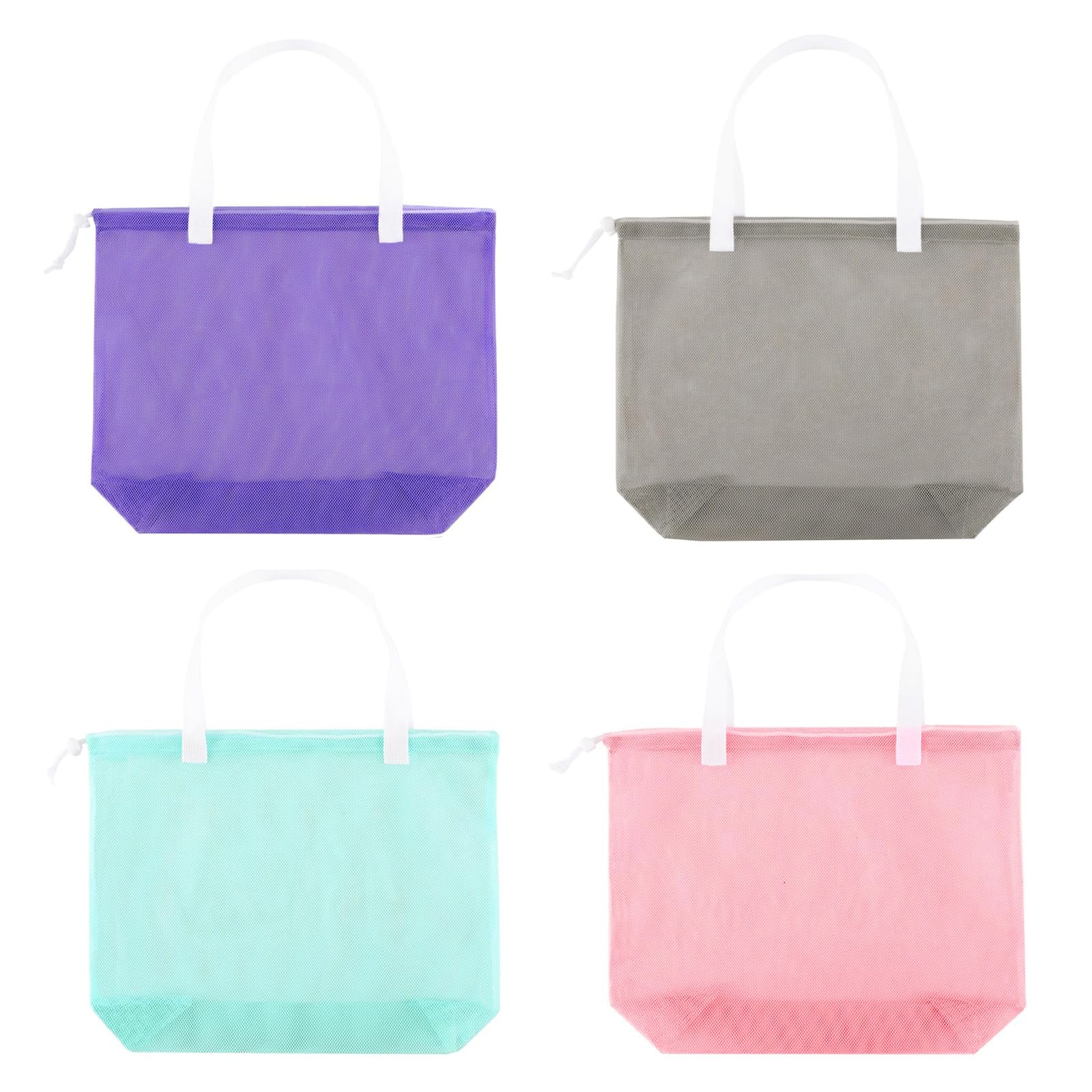 Resuable 4Pack Cute Mesh Tote Plool BagsMesh Beach Bags With Drawsting For To…