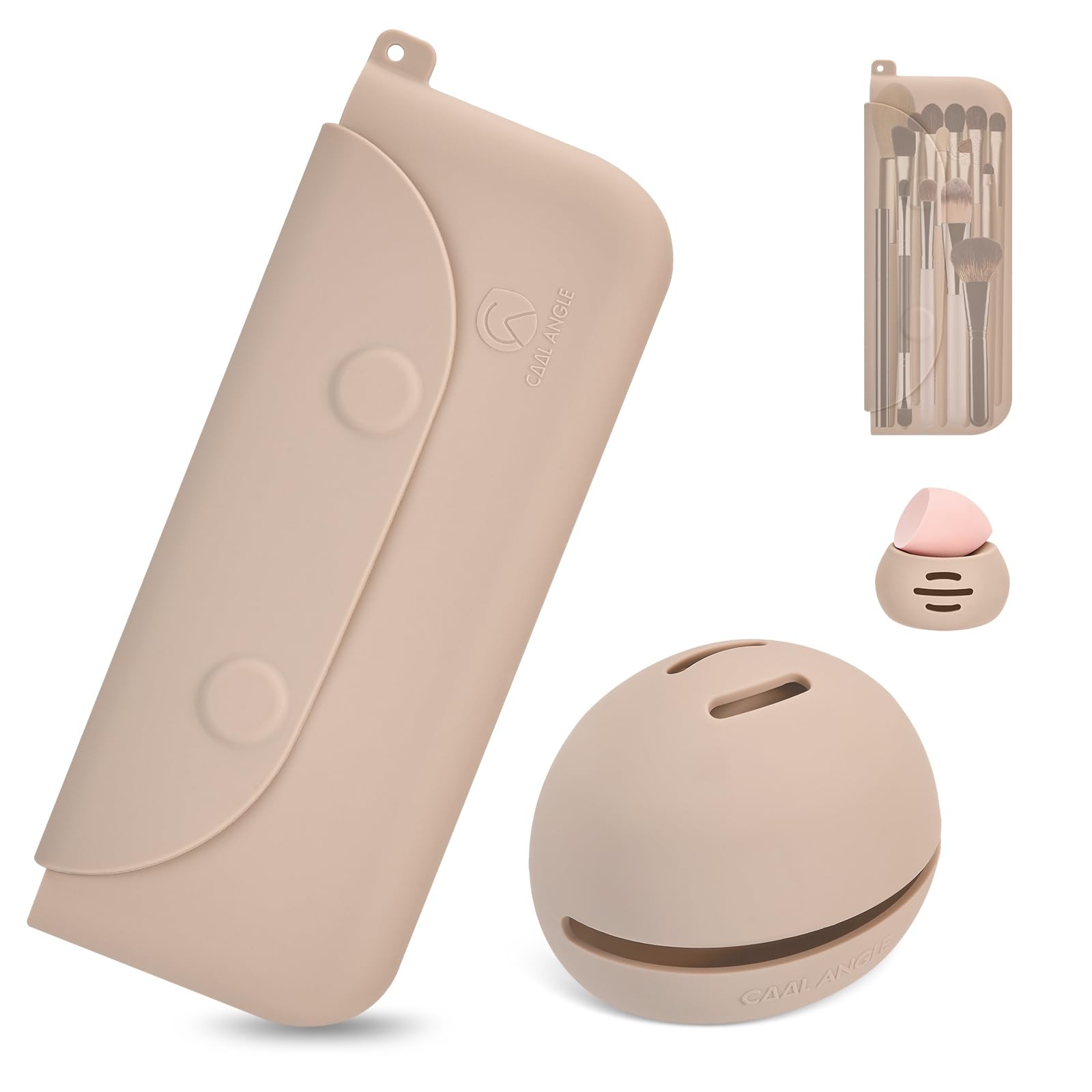 COOL-ANGLE Silicone Makeup Brush Holder And Beauty Sponge Case, D01:Khaki