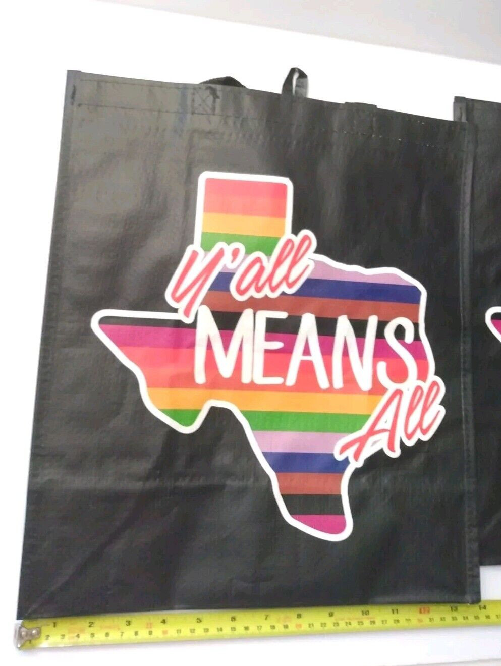 4 LGBTQ Y’ALL MEANS ALL Reusable Tote Shopping Bags 14 x 15.5 Pride Texas HEB