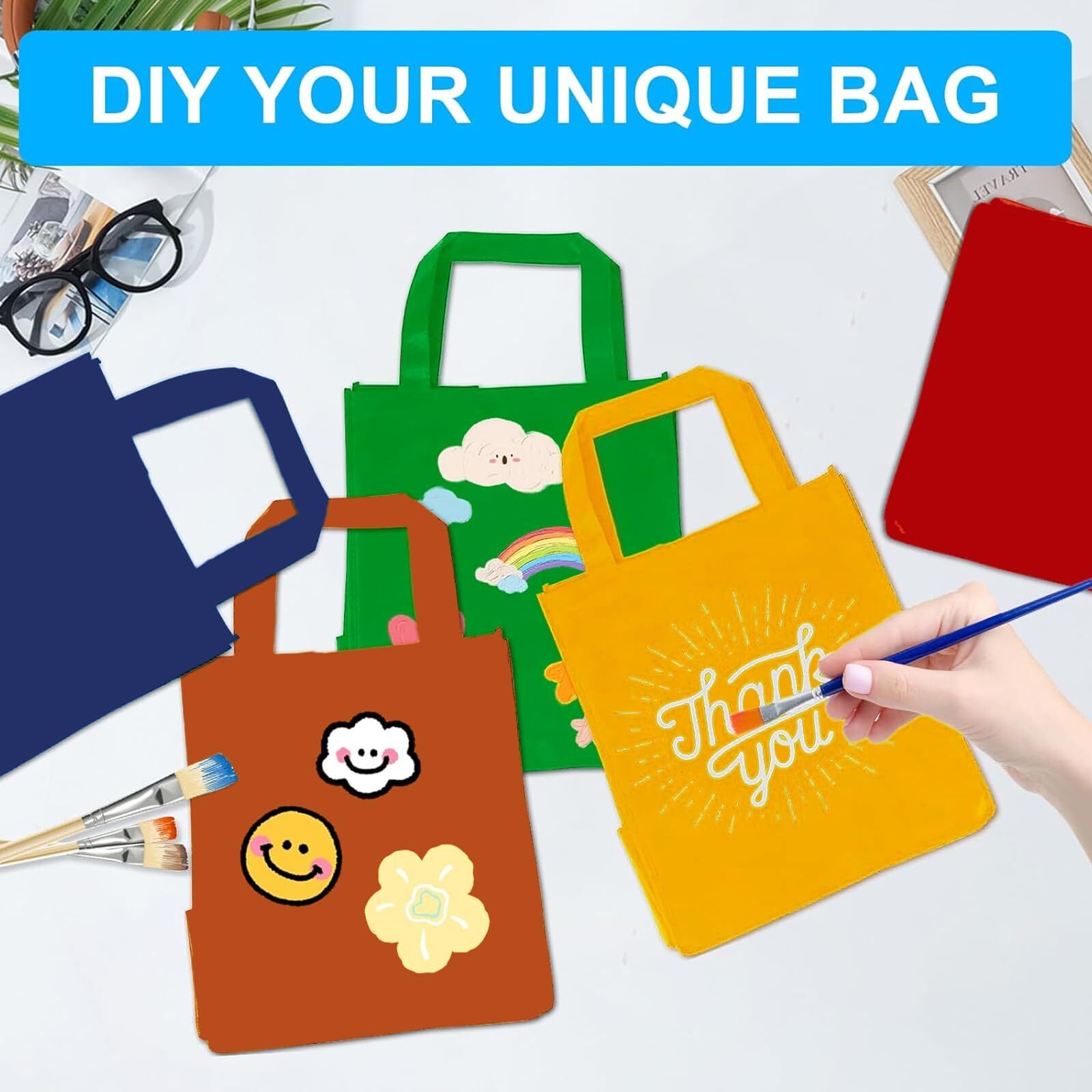 60 Pack Non-Woven Tote Bags Reusable Grocery Gift Bags 14″x10″ Multicolor
